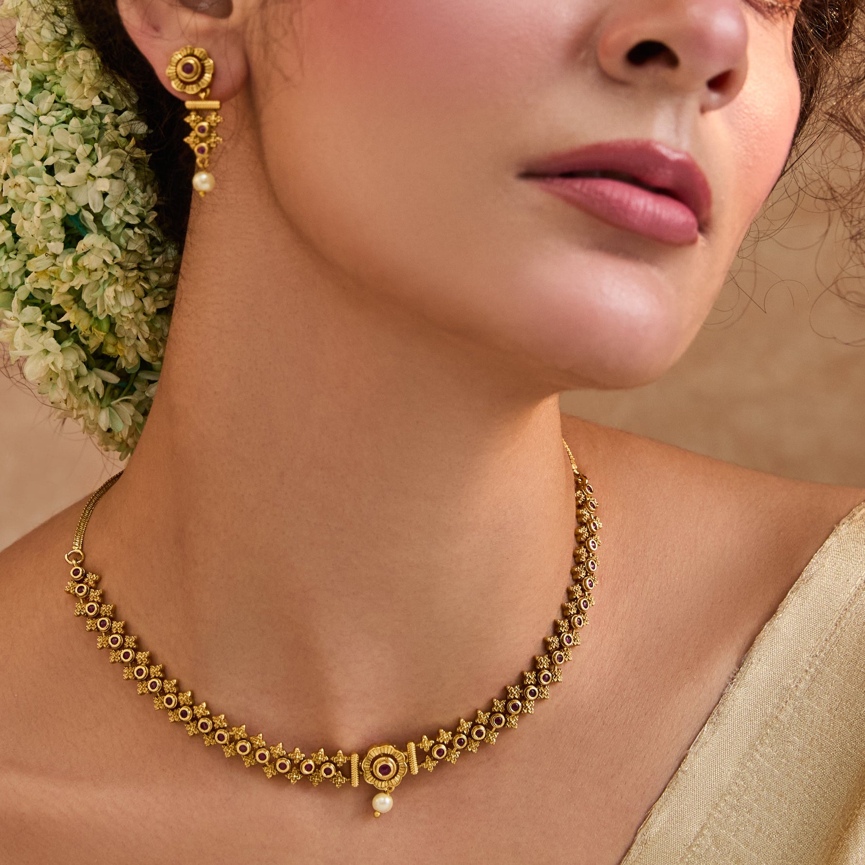 Shyla Kempu Red Antique Necklace Set