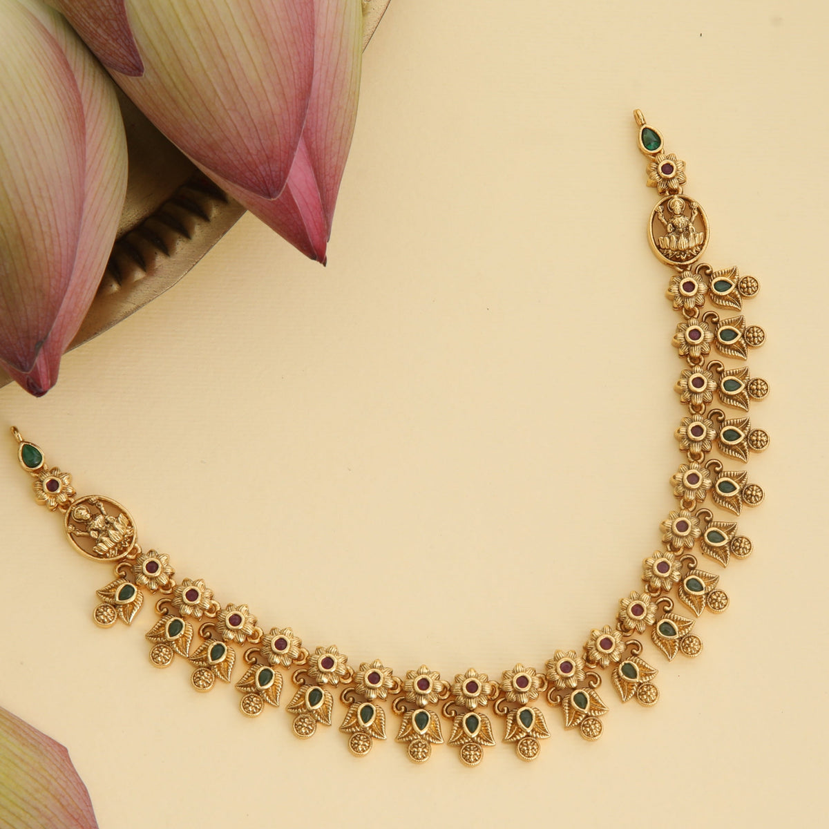Pragya Red Green Antique Necklace Set