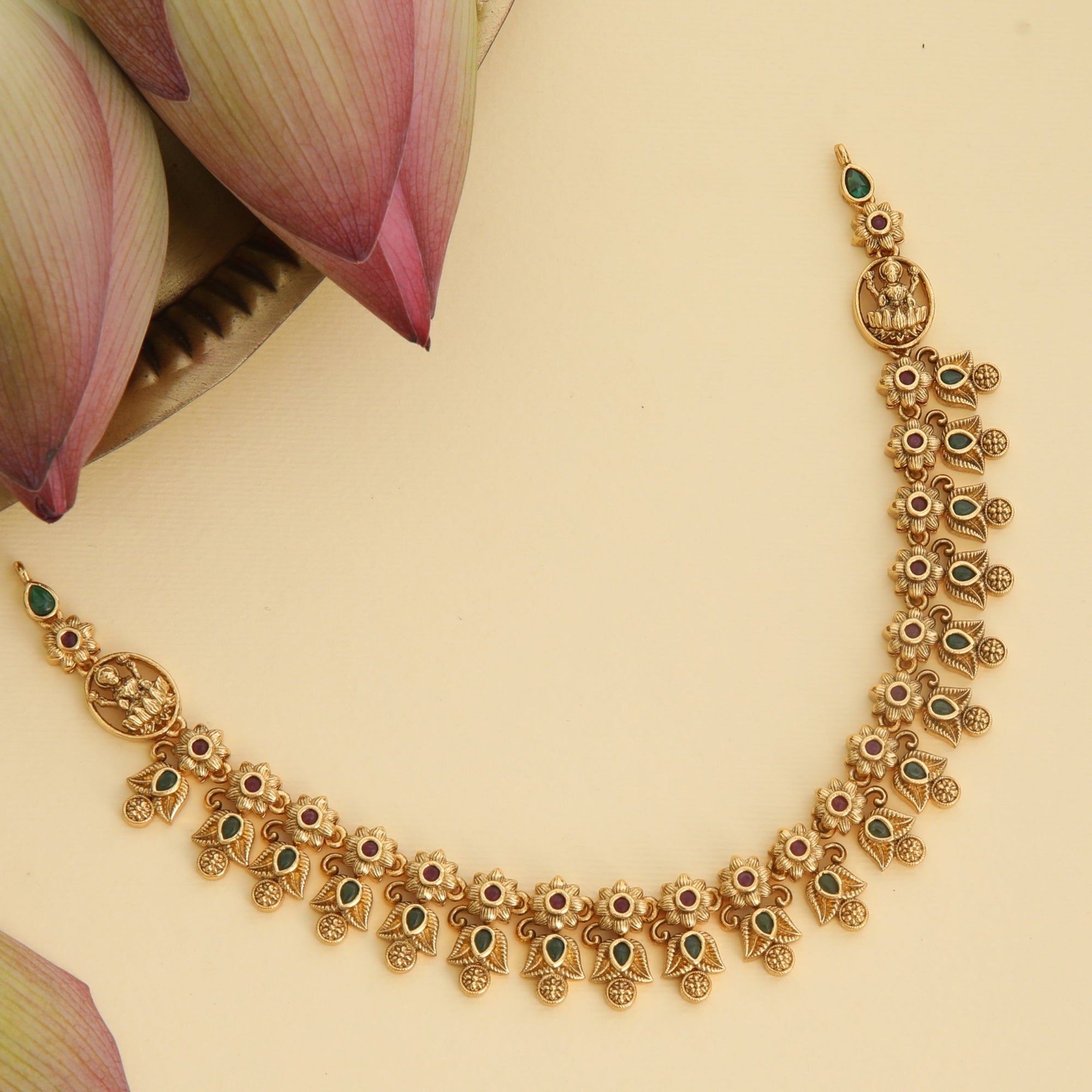 Pragya Red Green Antique Necklace Set