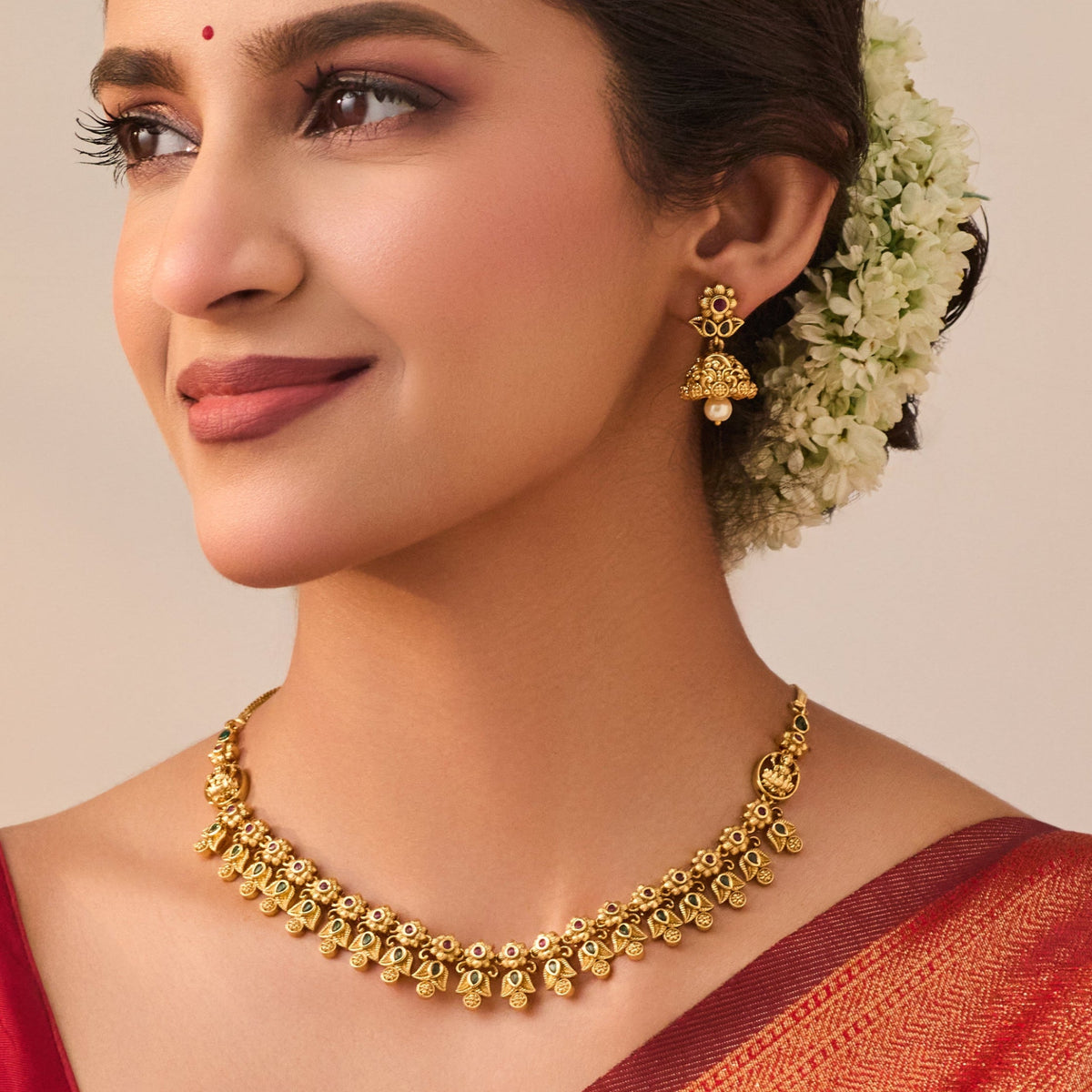 Pragya Red Green Antique Necklace Set