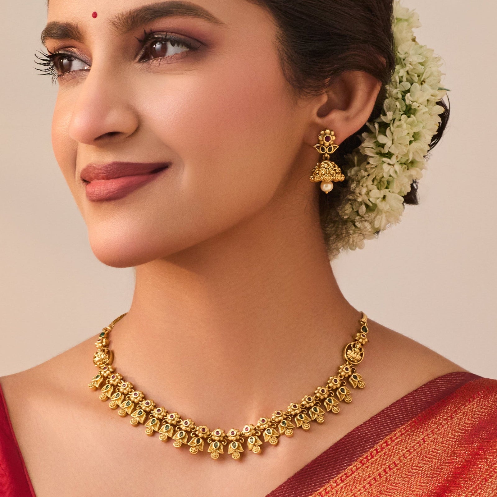 Pragya Red Green Antique Necklace Set