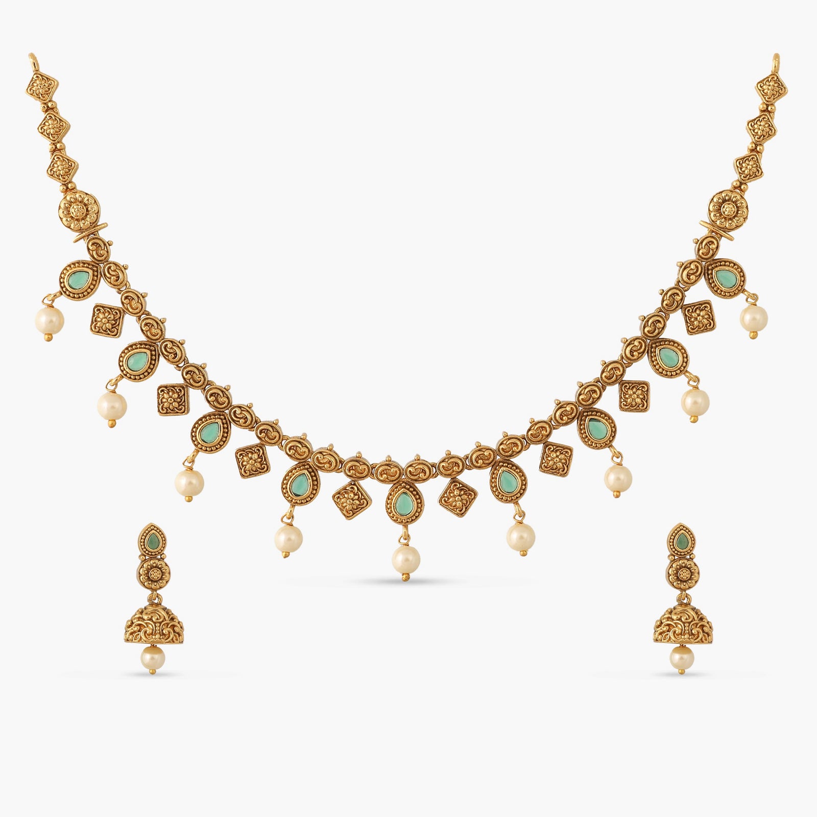 Avika Green Kempu Antique Necklace Set