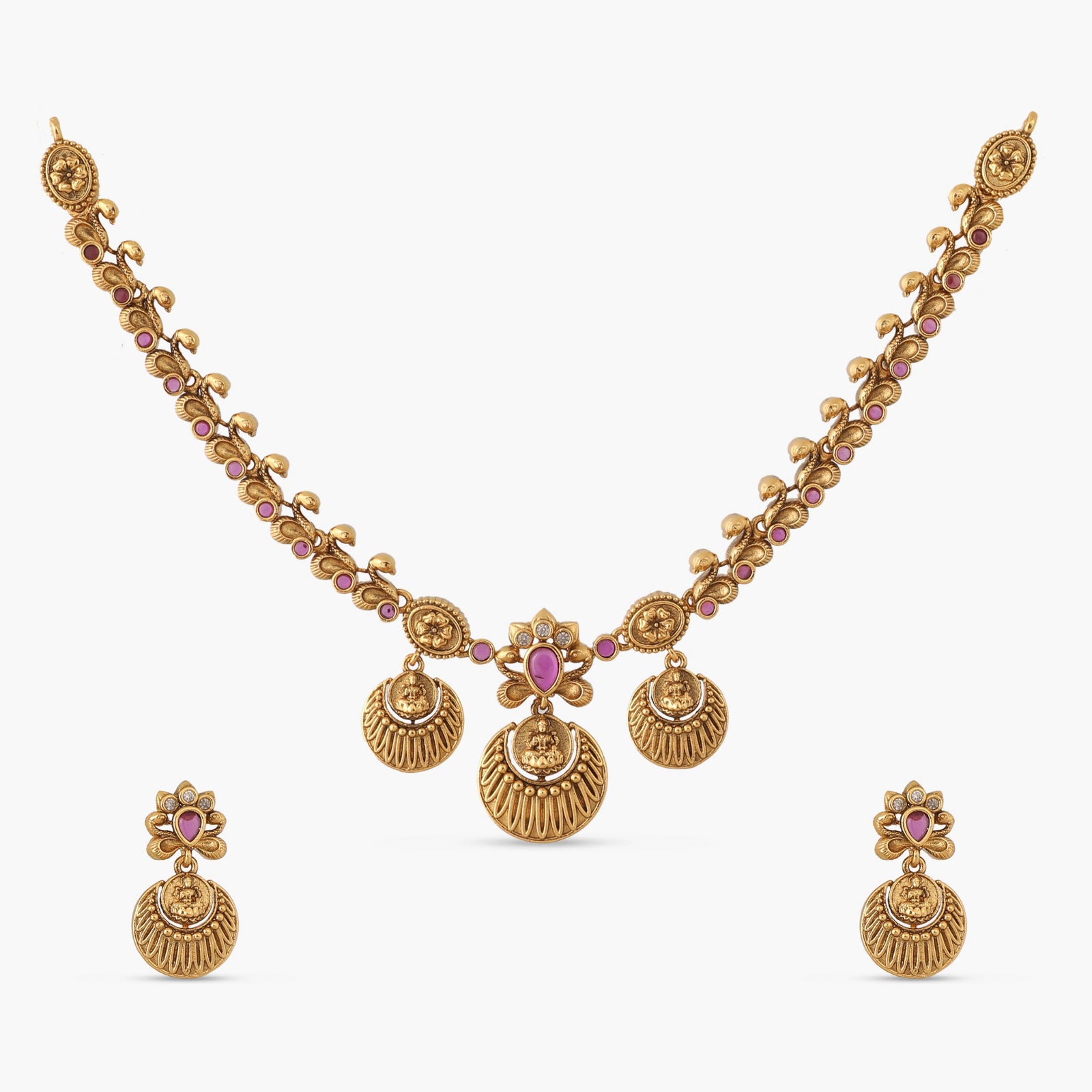 Haripriya Antique Red Kempu Necklace Set