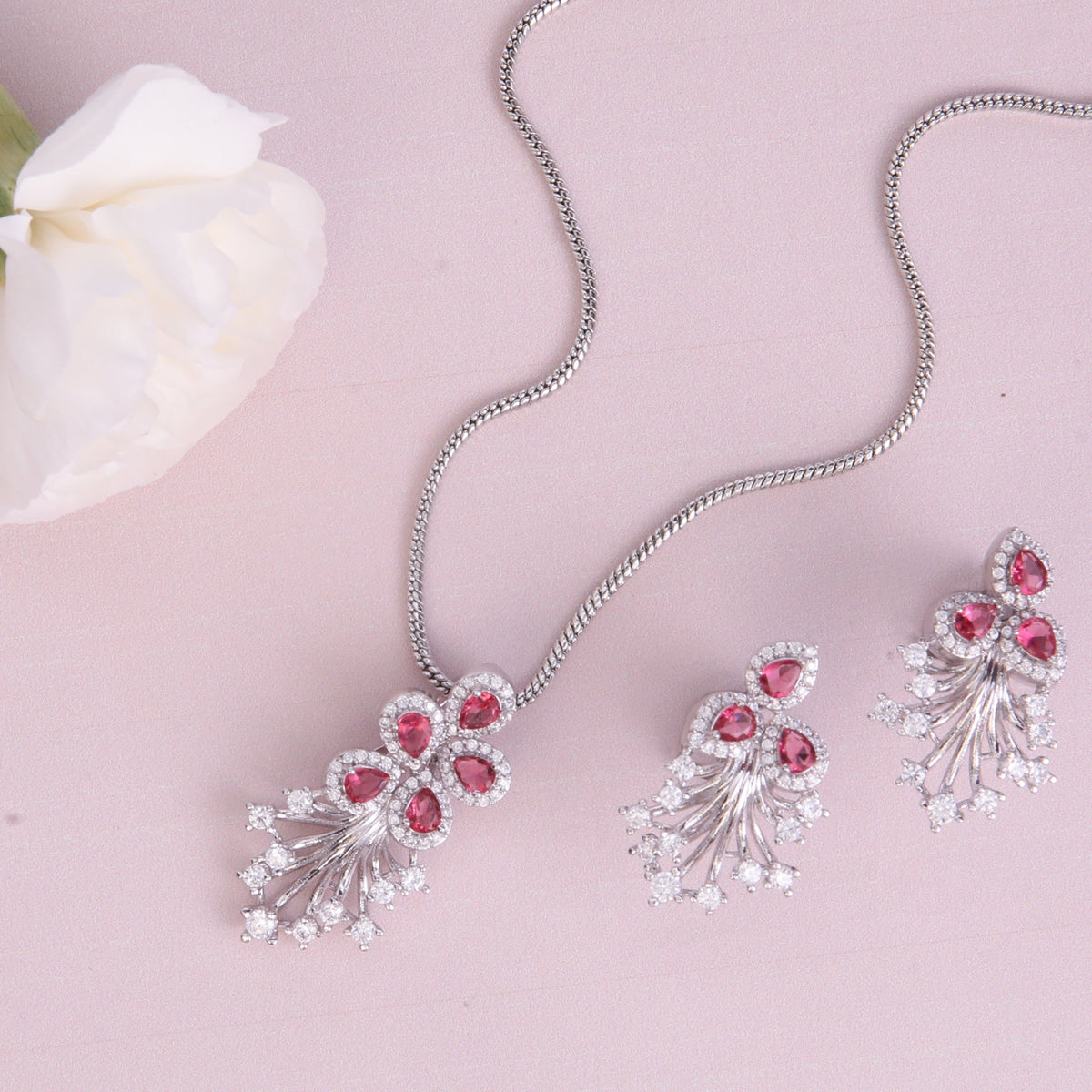 Plume Red Nakshatra CZ Pendant Set