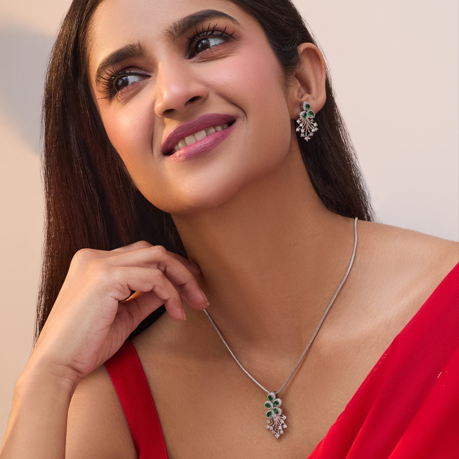 Plume Green Nakshatra CZ Pendant Set