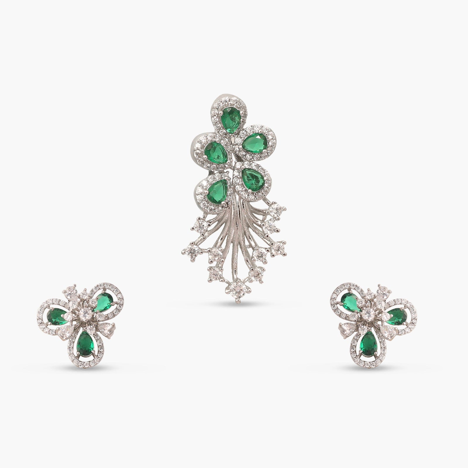 Plume Green Nakshatra CZ Pendant Set