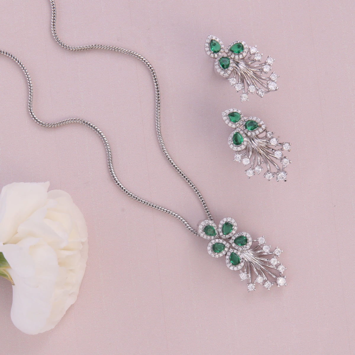Plume Green Nakshatra CZ Pendant Set