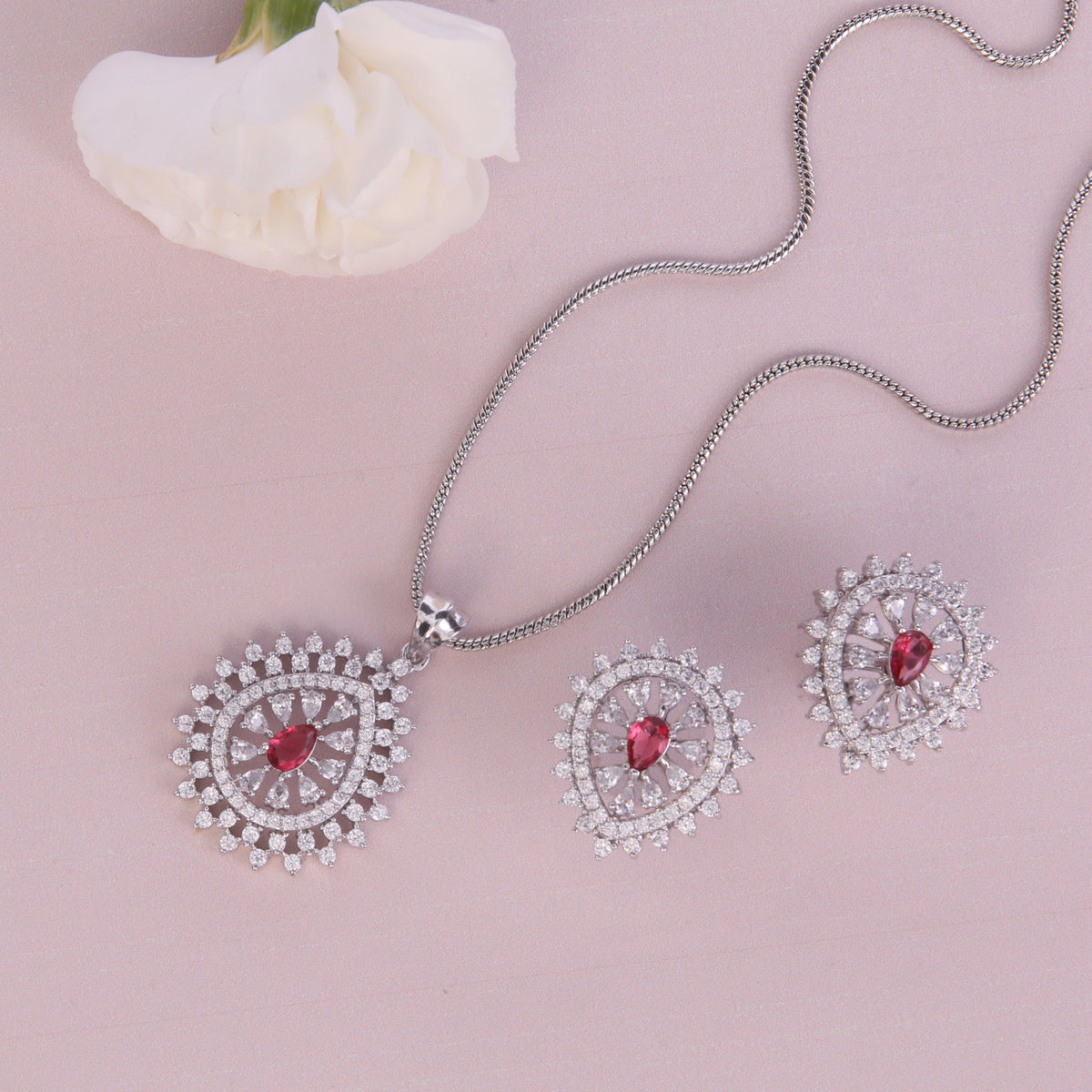 Mia Red Nakshatra CZ Pendant Set