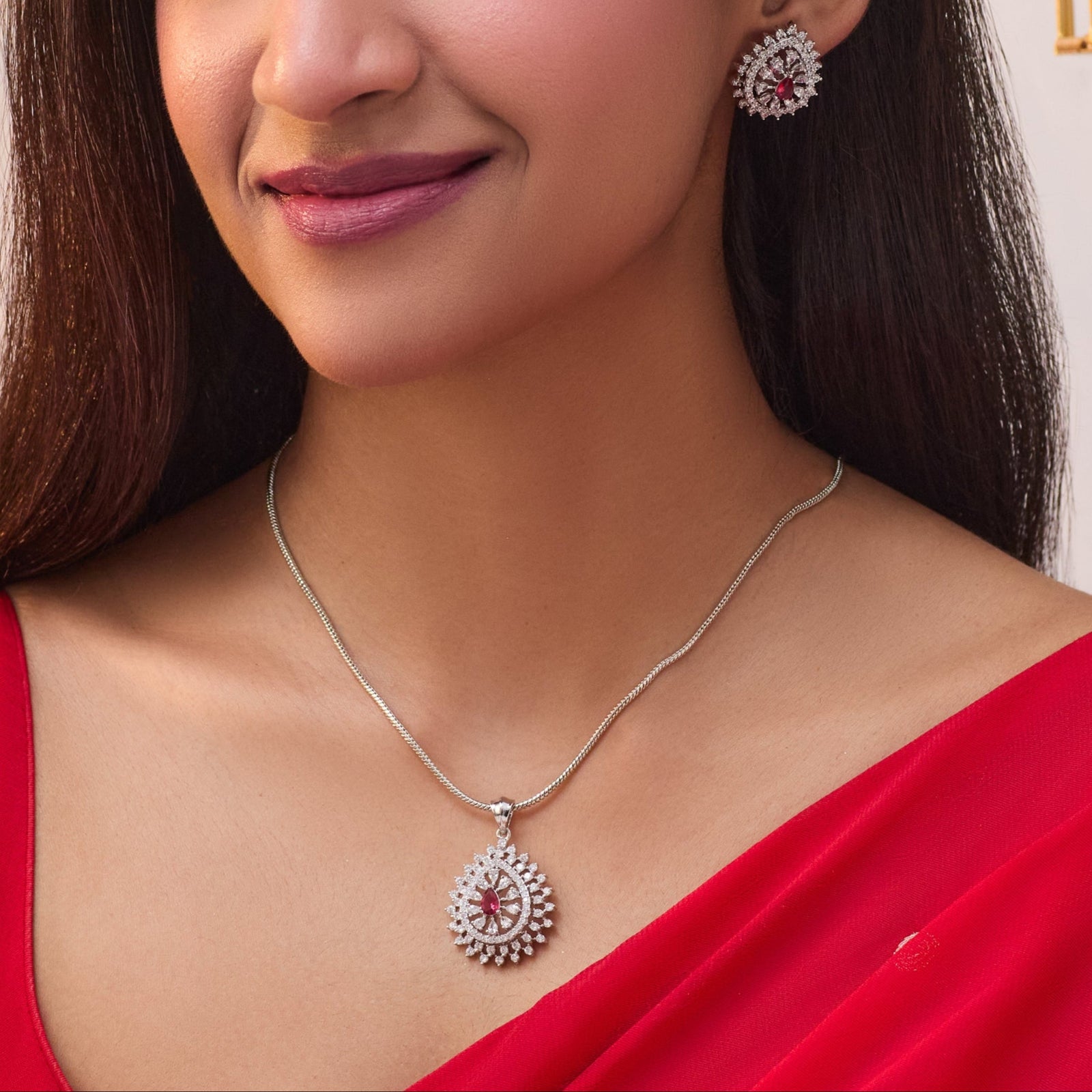 Mia Red Nakshatra CZ Pendant Set