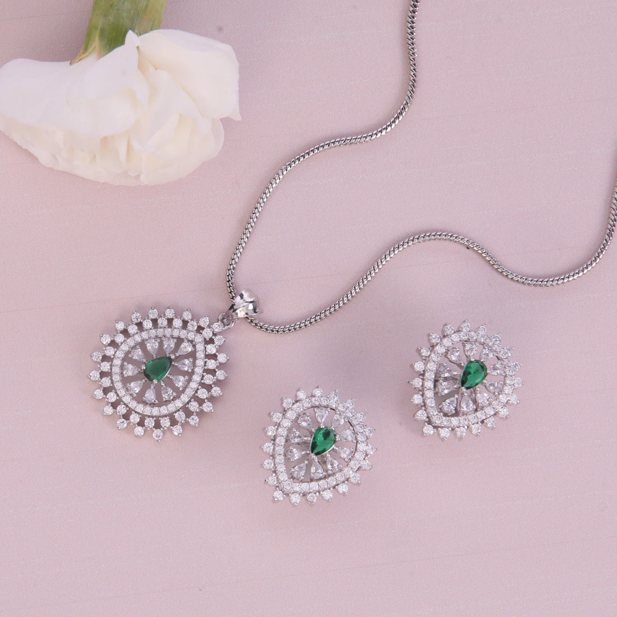 Mia Green Nakshatra CZ Pendant Set