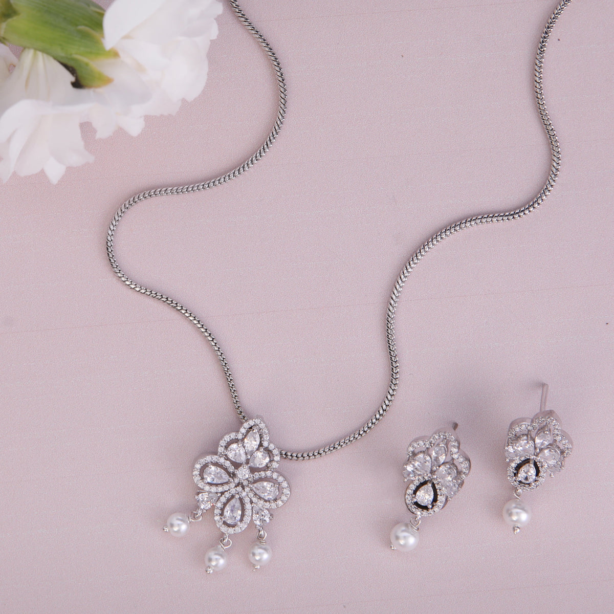 Pearl Dew Nakshatra CZ Pendant Set