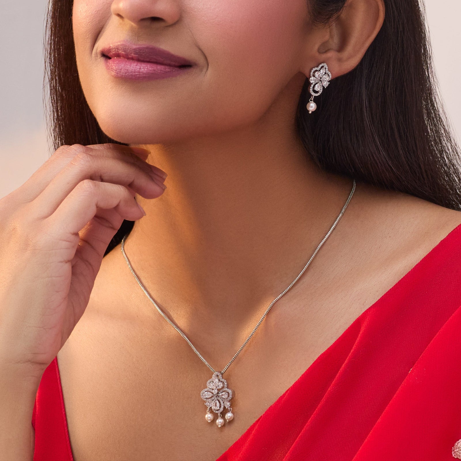Pearl Dew Nakshatra CZ Pendant Set