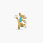 Eriha Pearl Nakshtra CZ Green Leaf Finger Ring