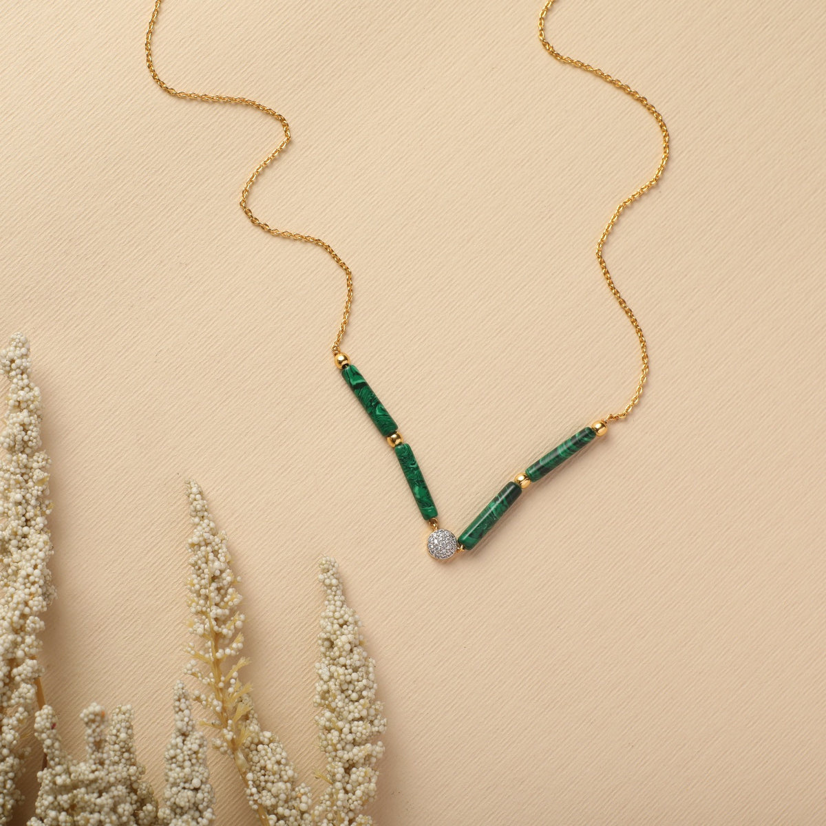 Malachite Minimal Charm 925 Silver Necklace
