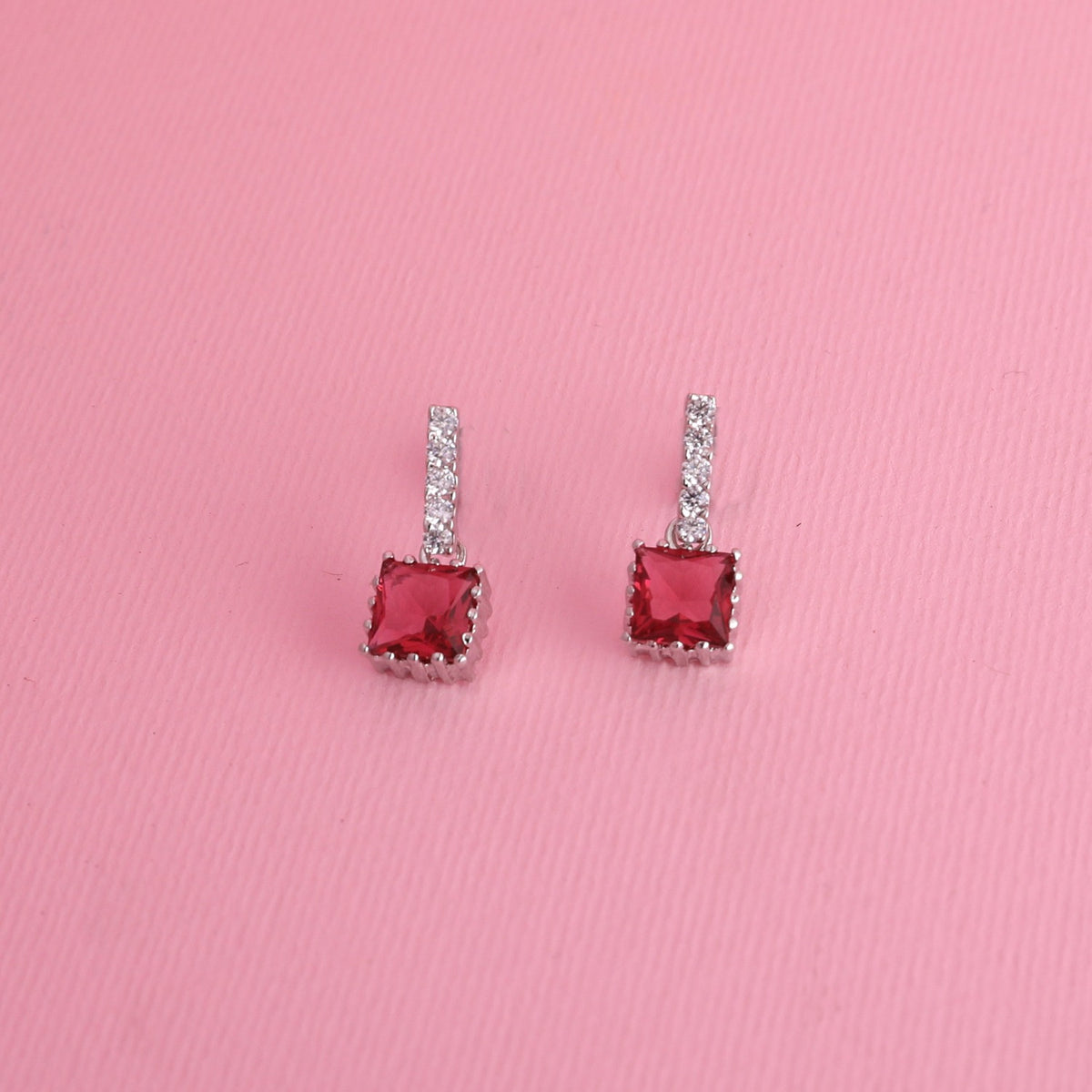 Square Dainty CZ Drop Earrings