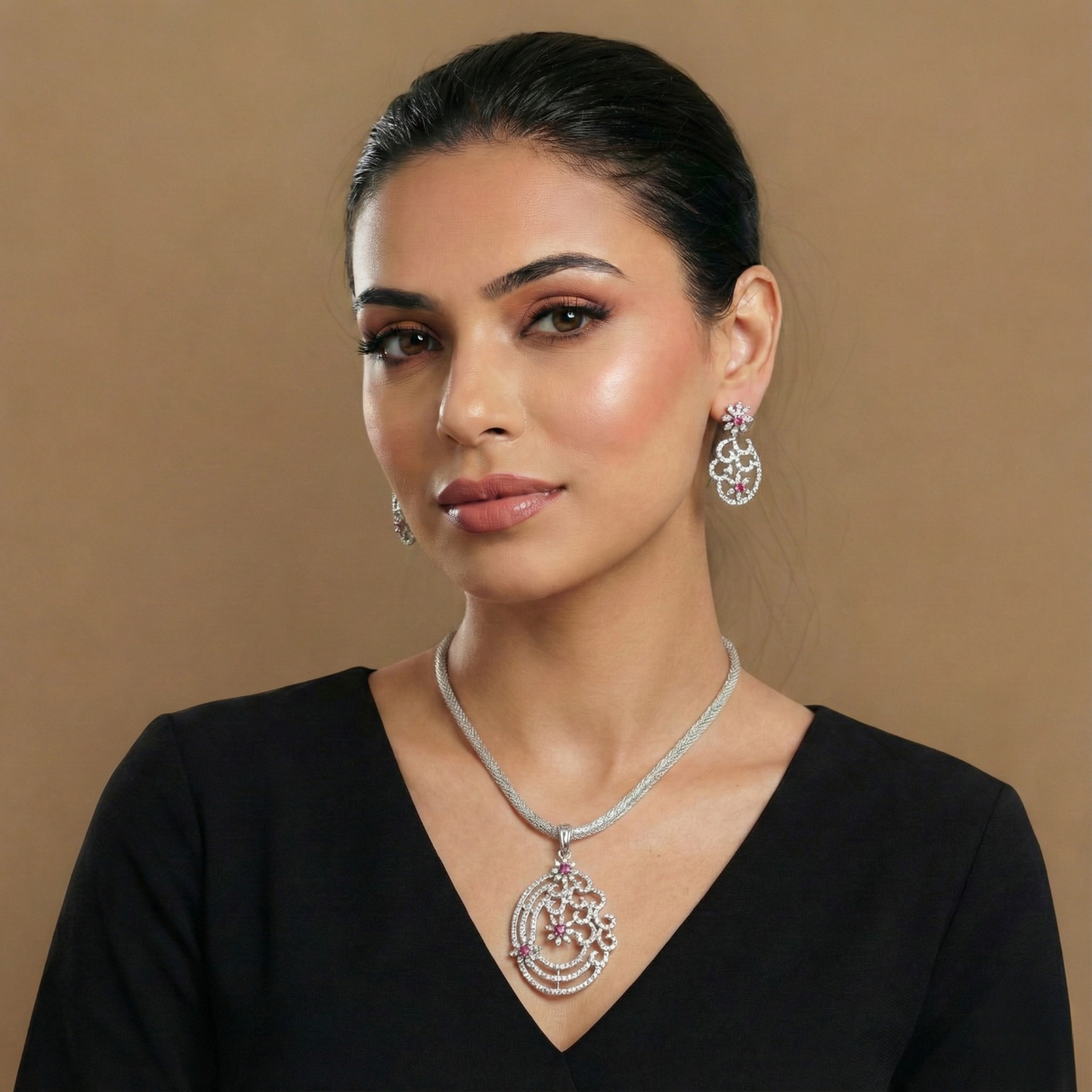 Aurora Nakshatra Pink CZ Pendant Set
