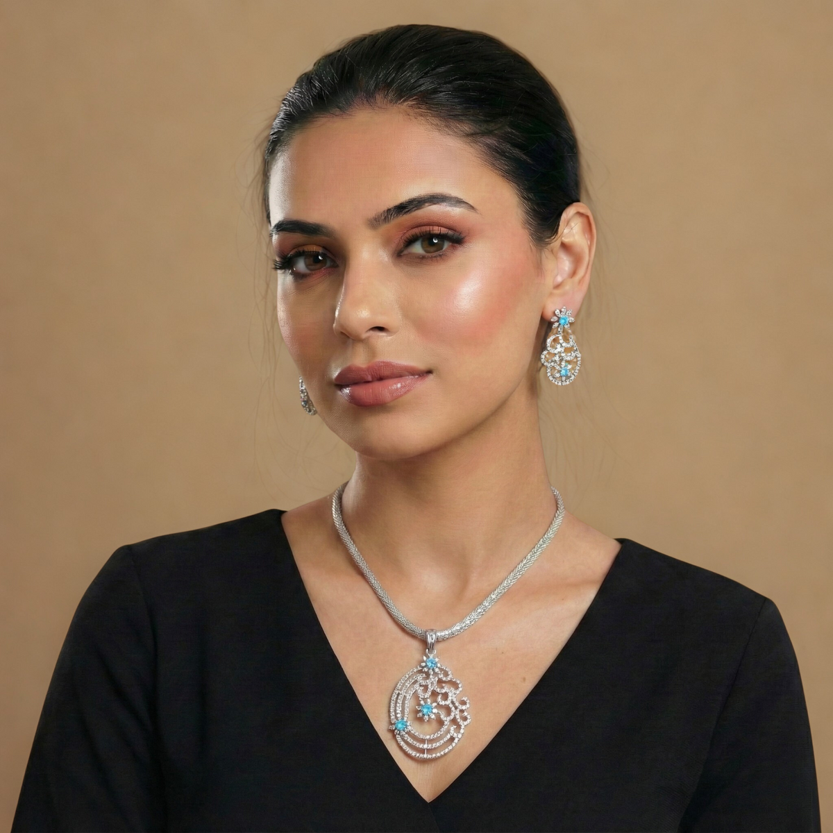 Aurora Nakshatra Blue CZ Pendant Set