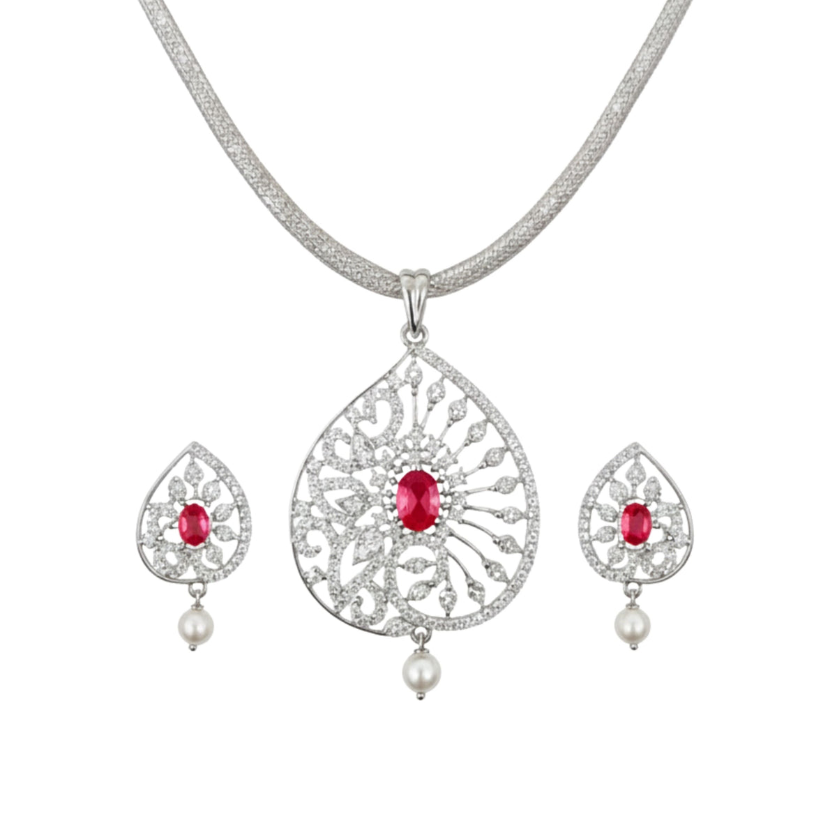 Glow Nakshatra Red CZ Pendant Set