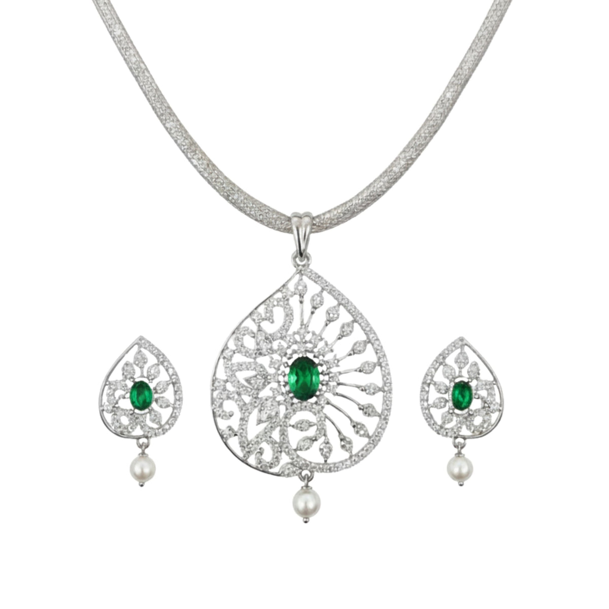 Glow Nakshatra Green CZ Pendant Set