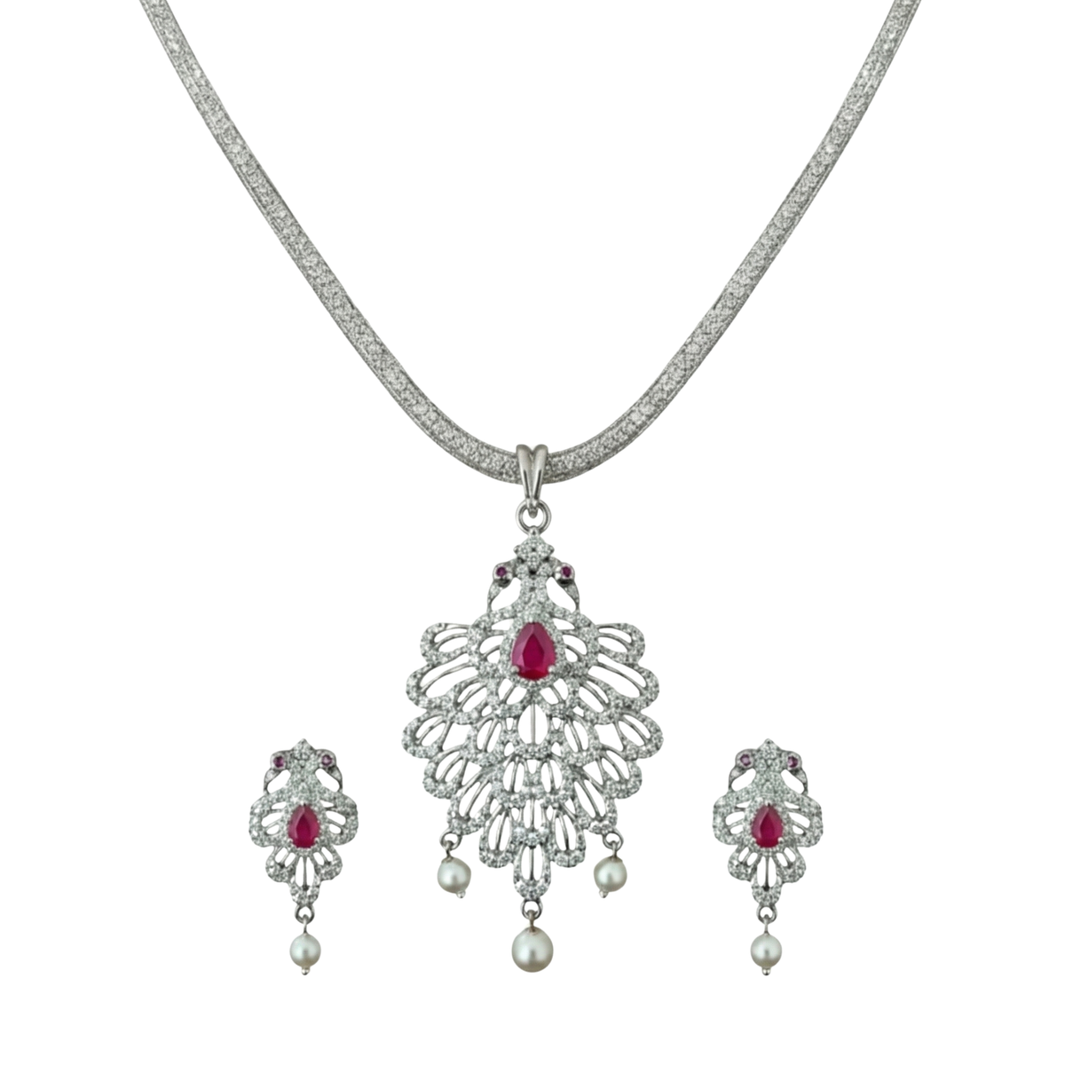 Mayurakshi Nakshatra Red CZ Pendant Set