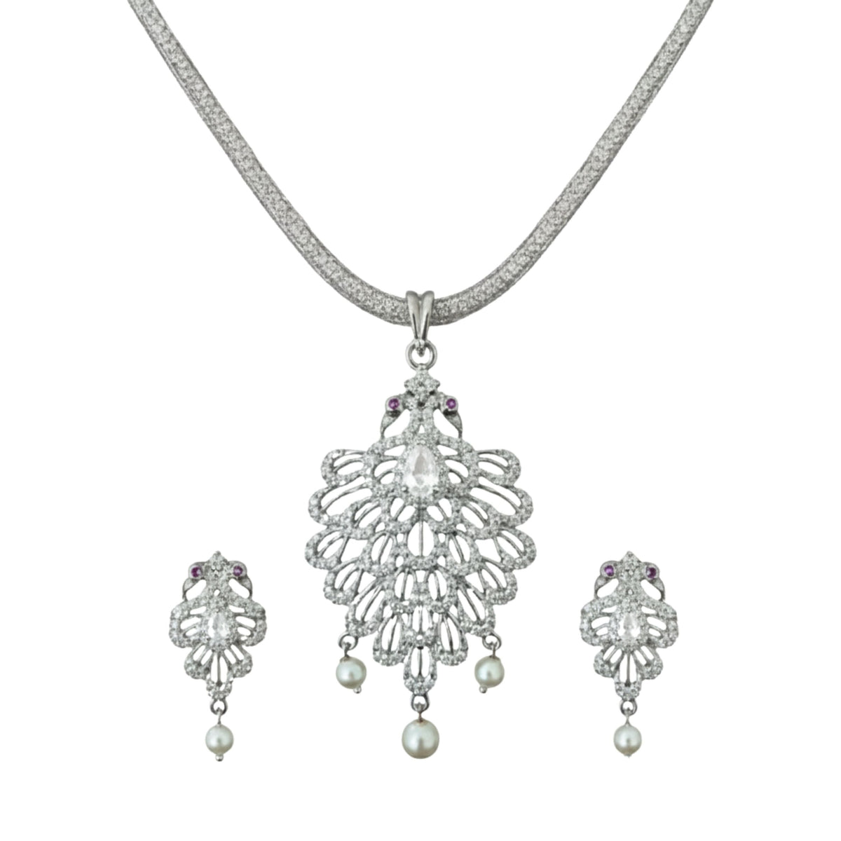 Mayurakshi Nakshatra White CZ Pendant Set