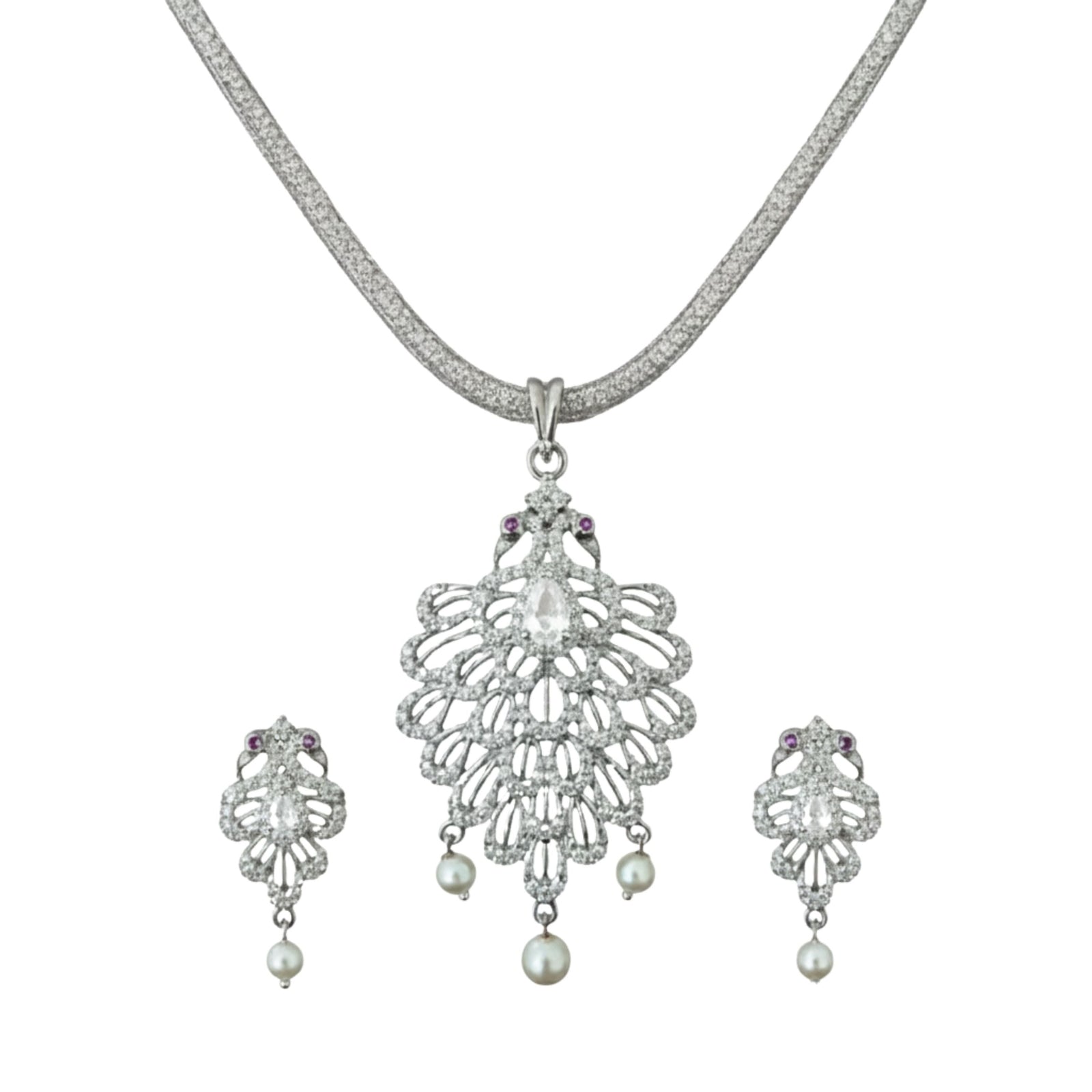Mayurakshi Nakshatra White CZ Pendant Set