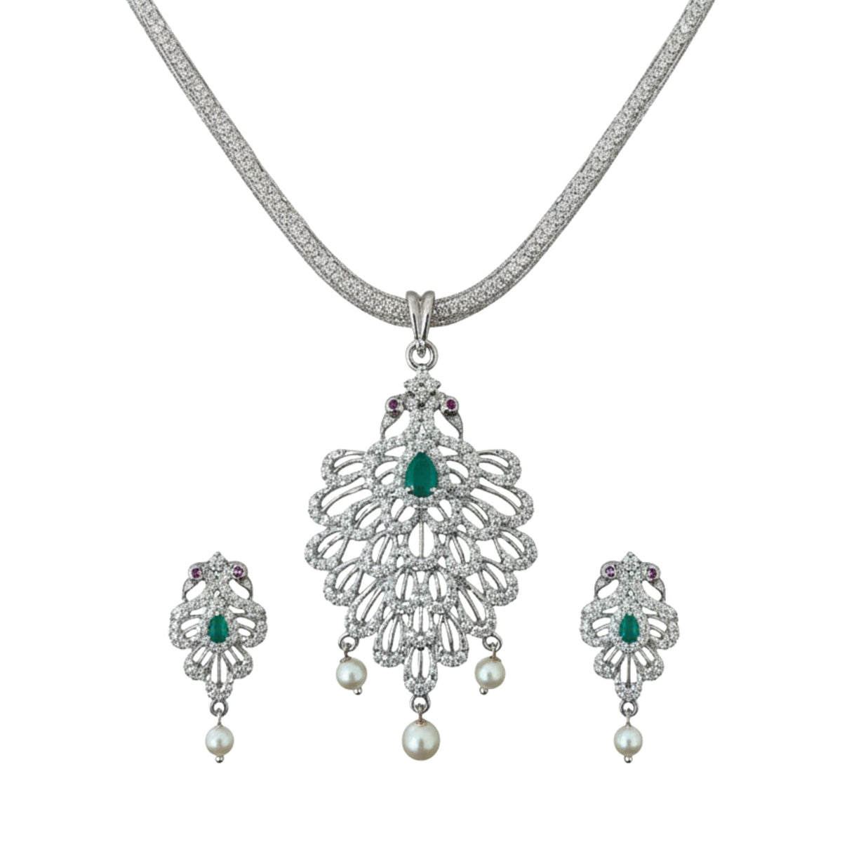 Mayurakshi Nakshatra Green CZ Pendant Set