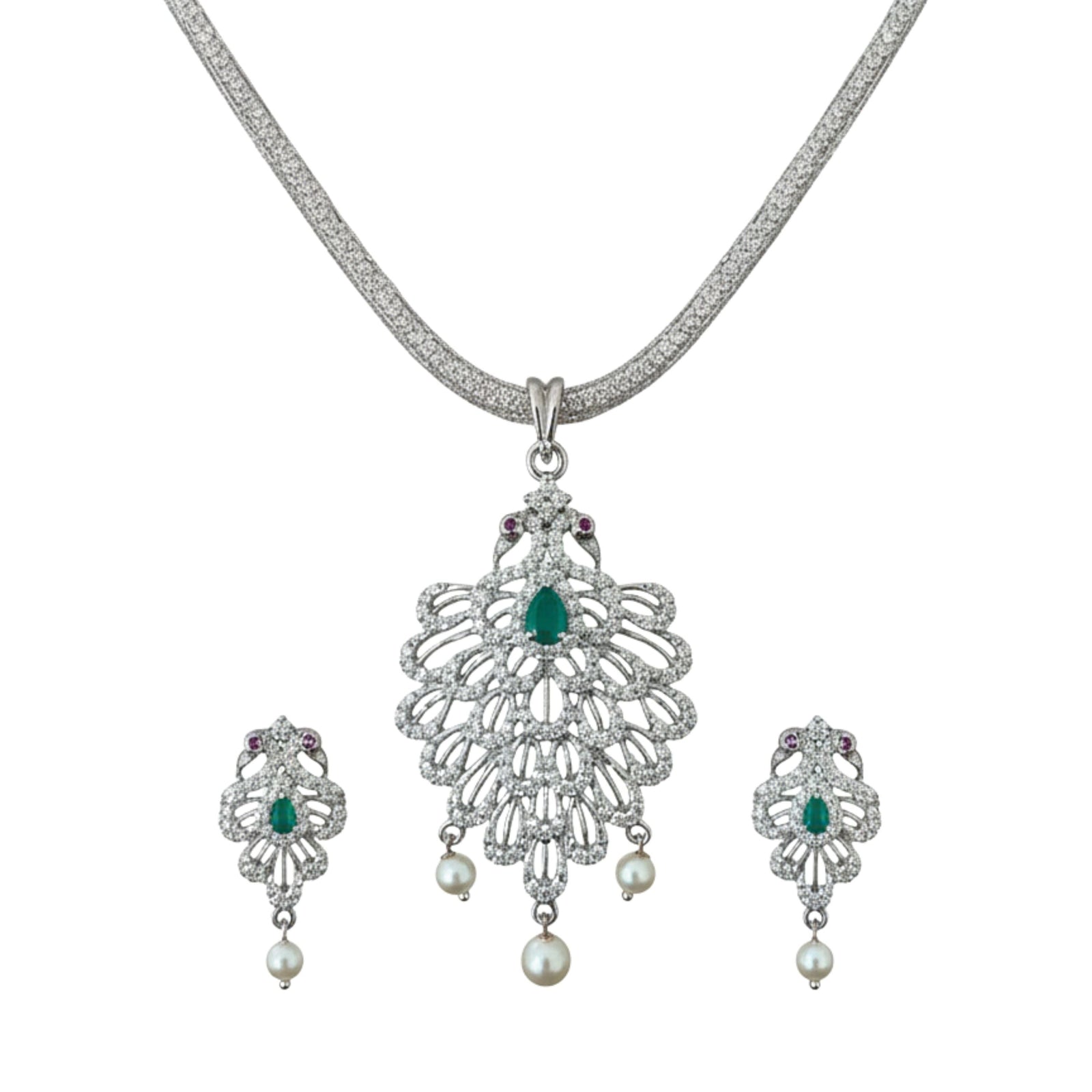 Mayurakshi Nakshatra Green CZ Pendant Set