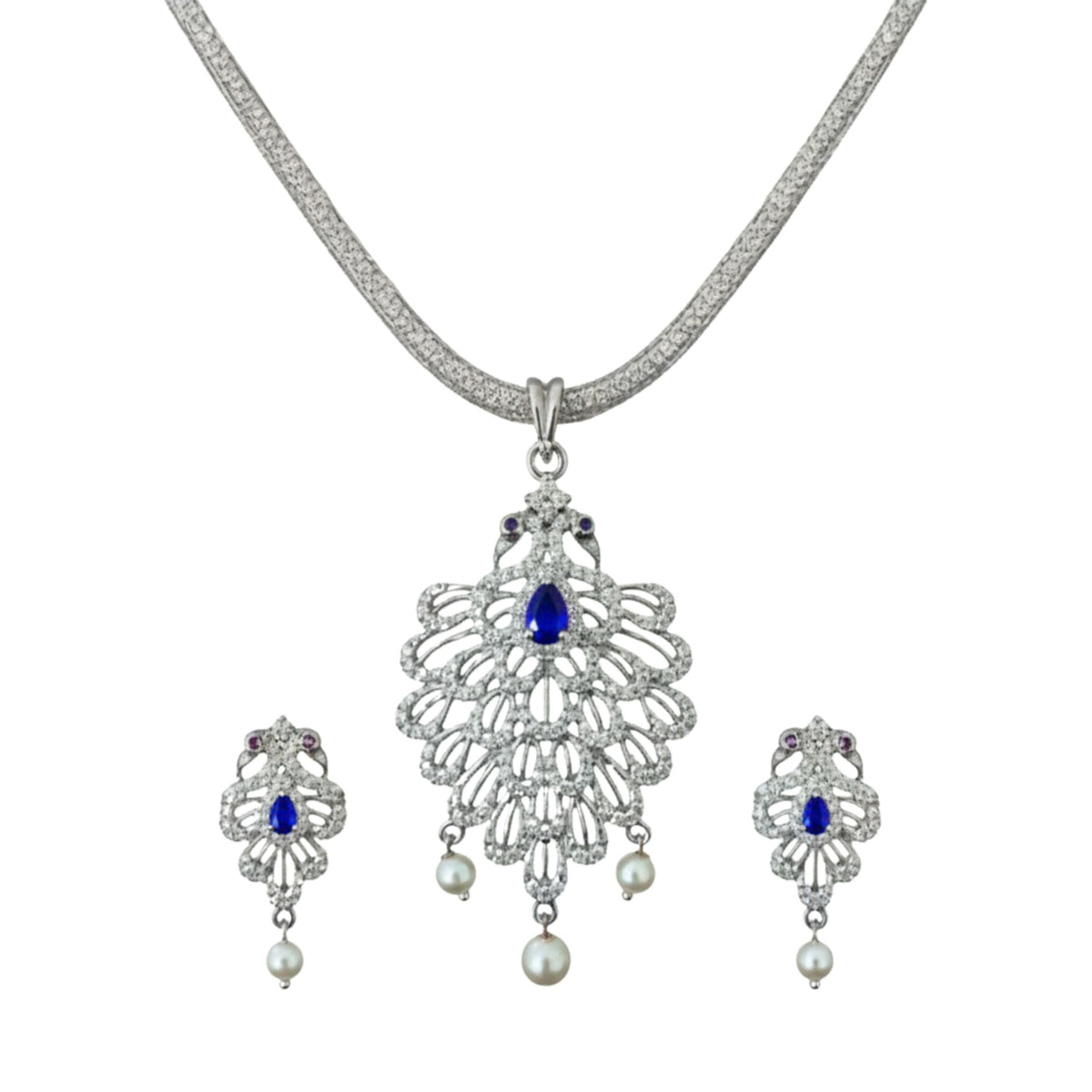 Mayurakshi Nakshatra Blue CZ Pendant Set