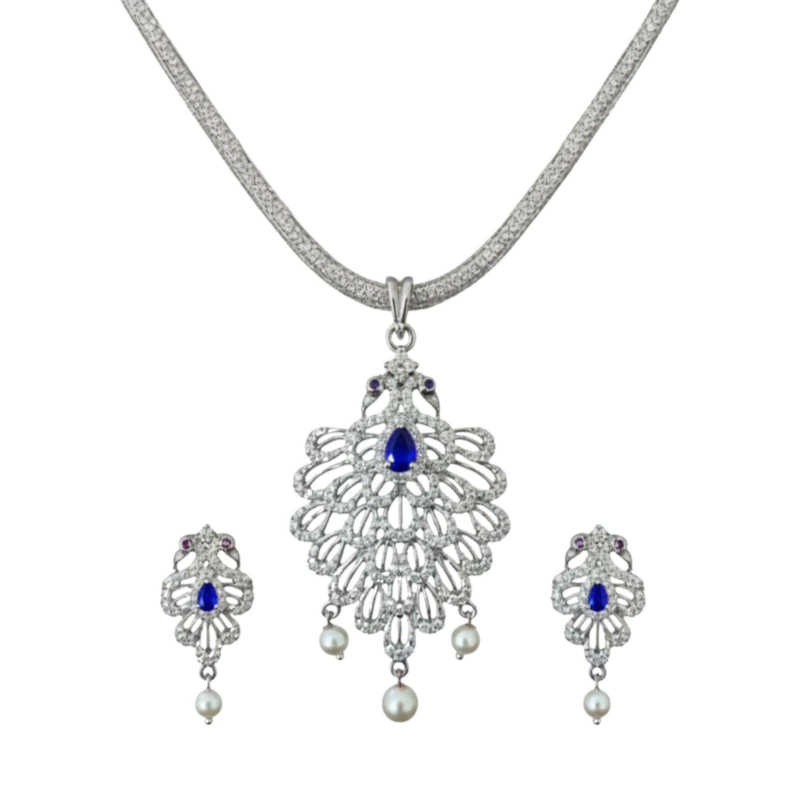 Mayurakshi Nakshatra Blue CZ Pendant Set