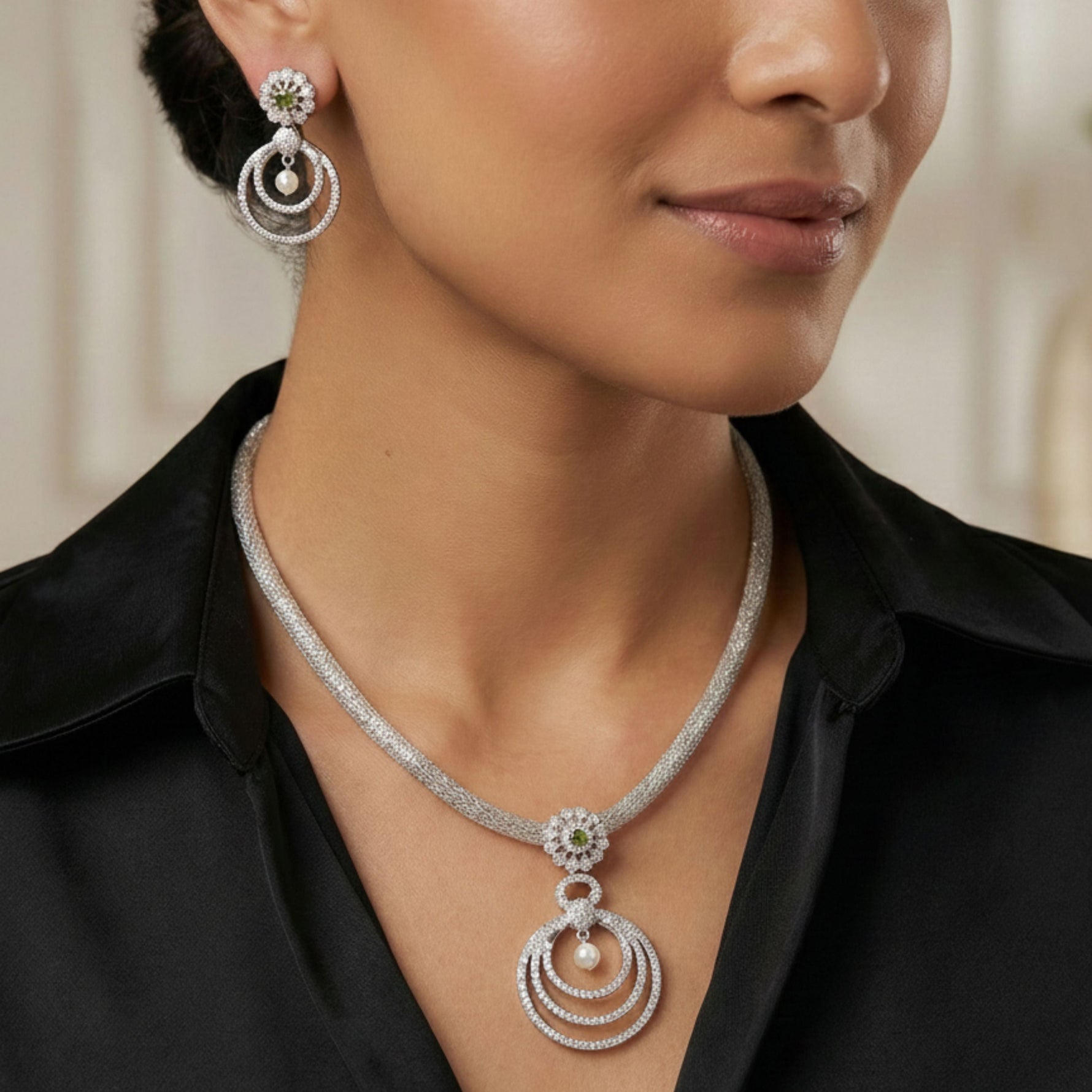 Aarya Nakshatra Light Green CZ Pendant Set