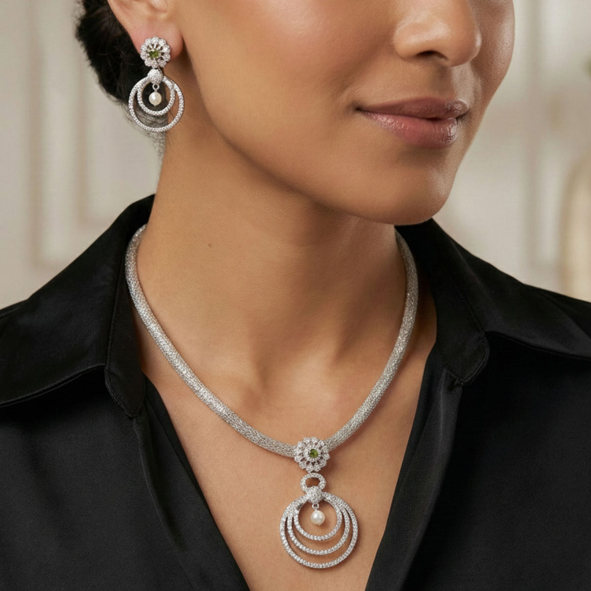 Aarya Nakshatra Light Green CZ Pendant Set