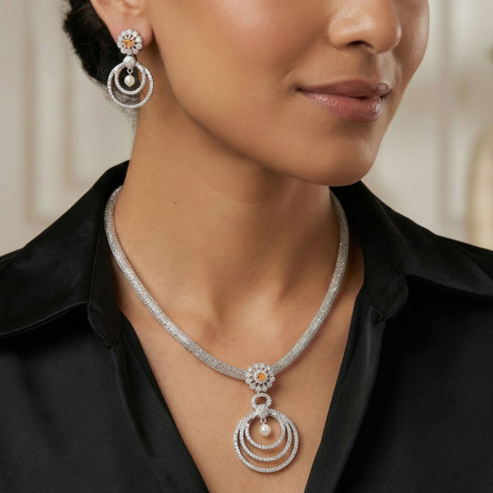 Aarya Nakshatra Orange CZ Pendant Set