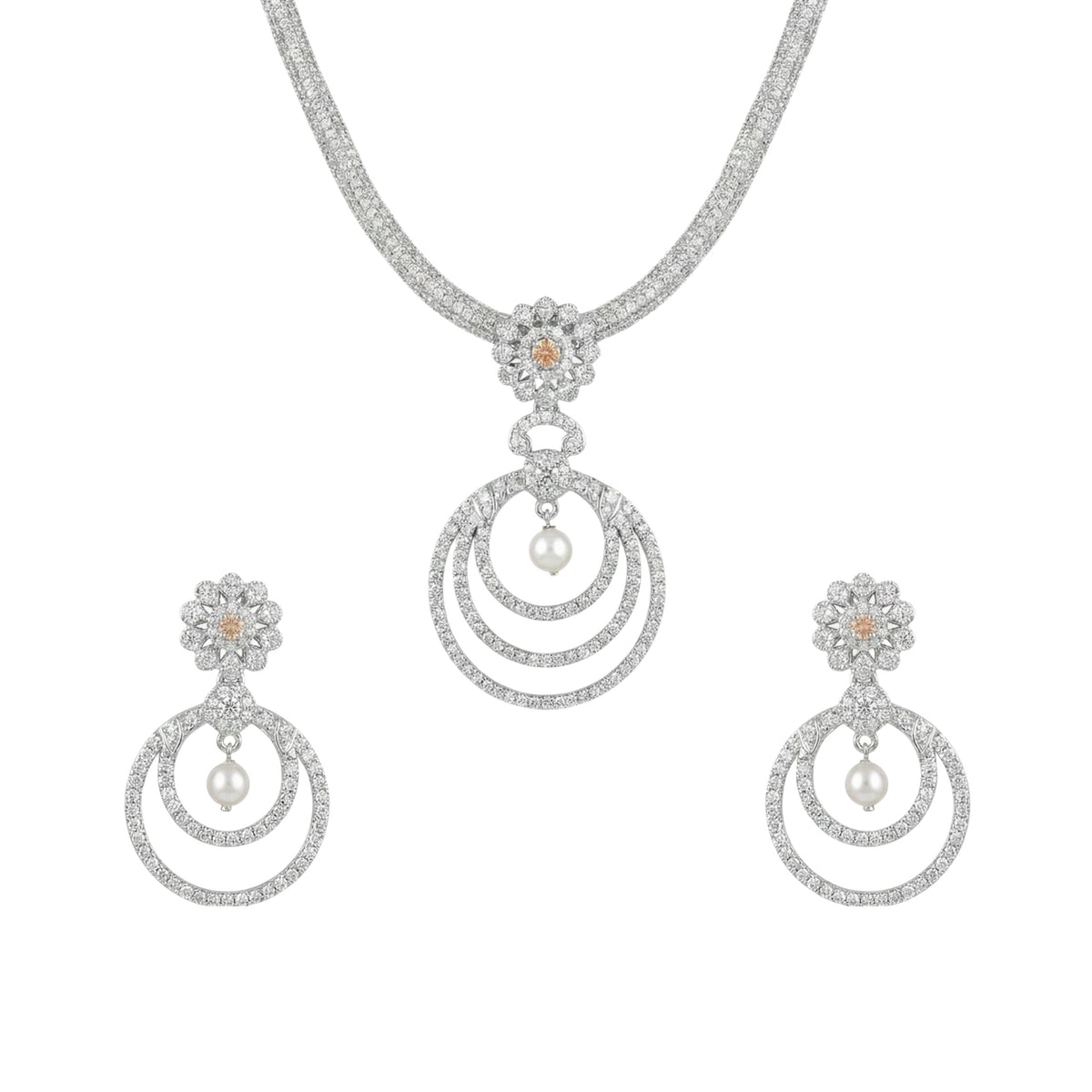 Aarya Nakshatra Orange CZ Pendant Set