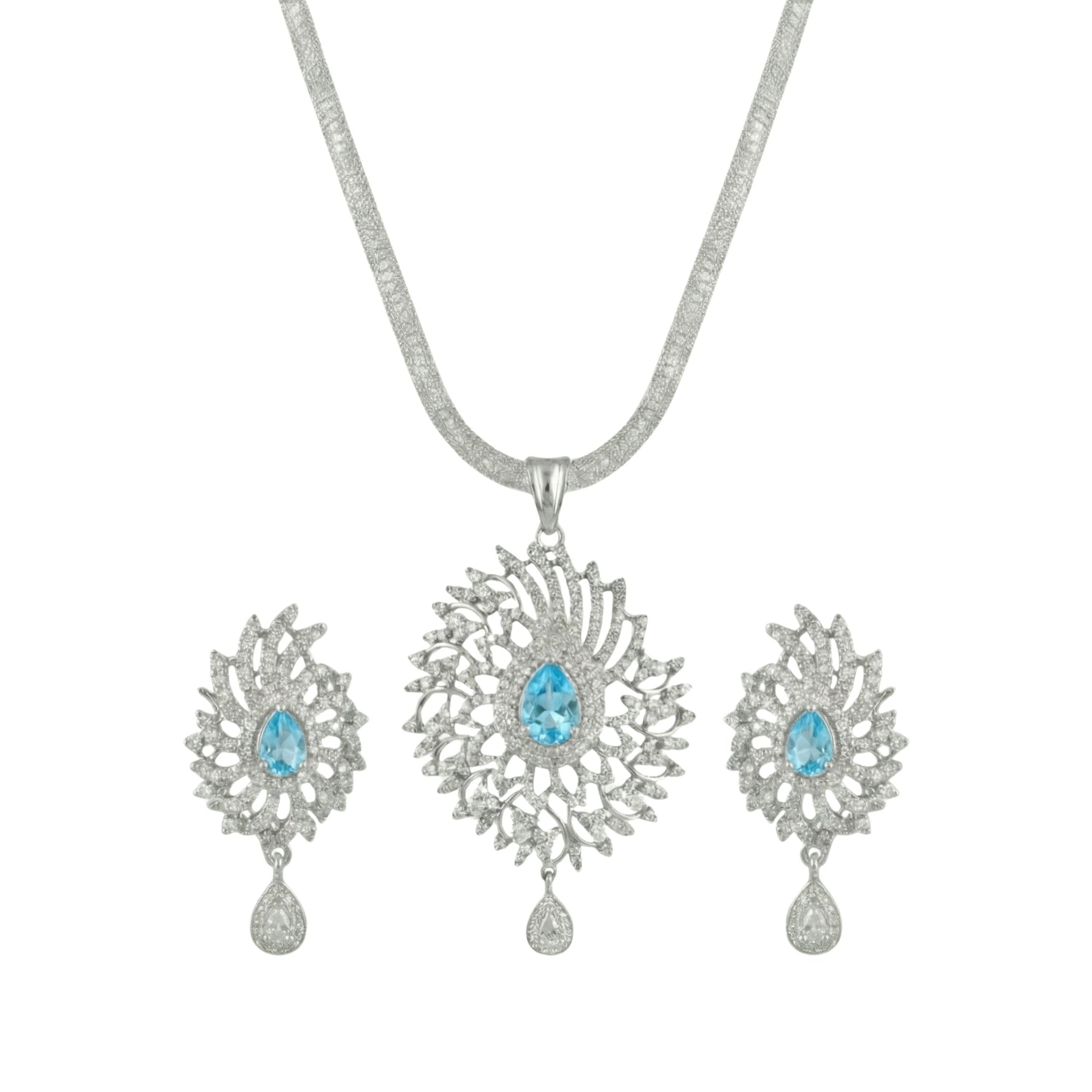 Mihita Nakshatra Sea Blue CZ Pendant Set