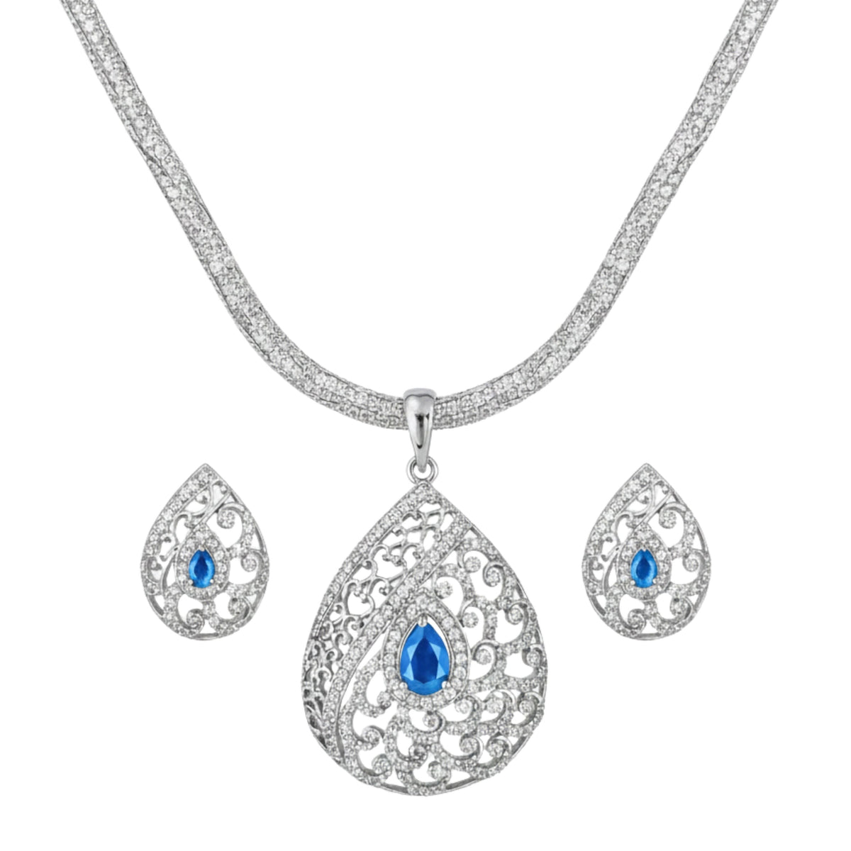 Blossom Nakshatra Blue CZ Pendant Set