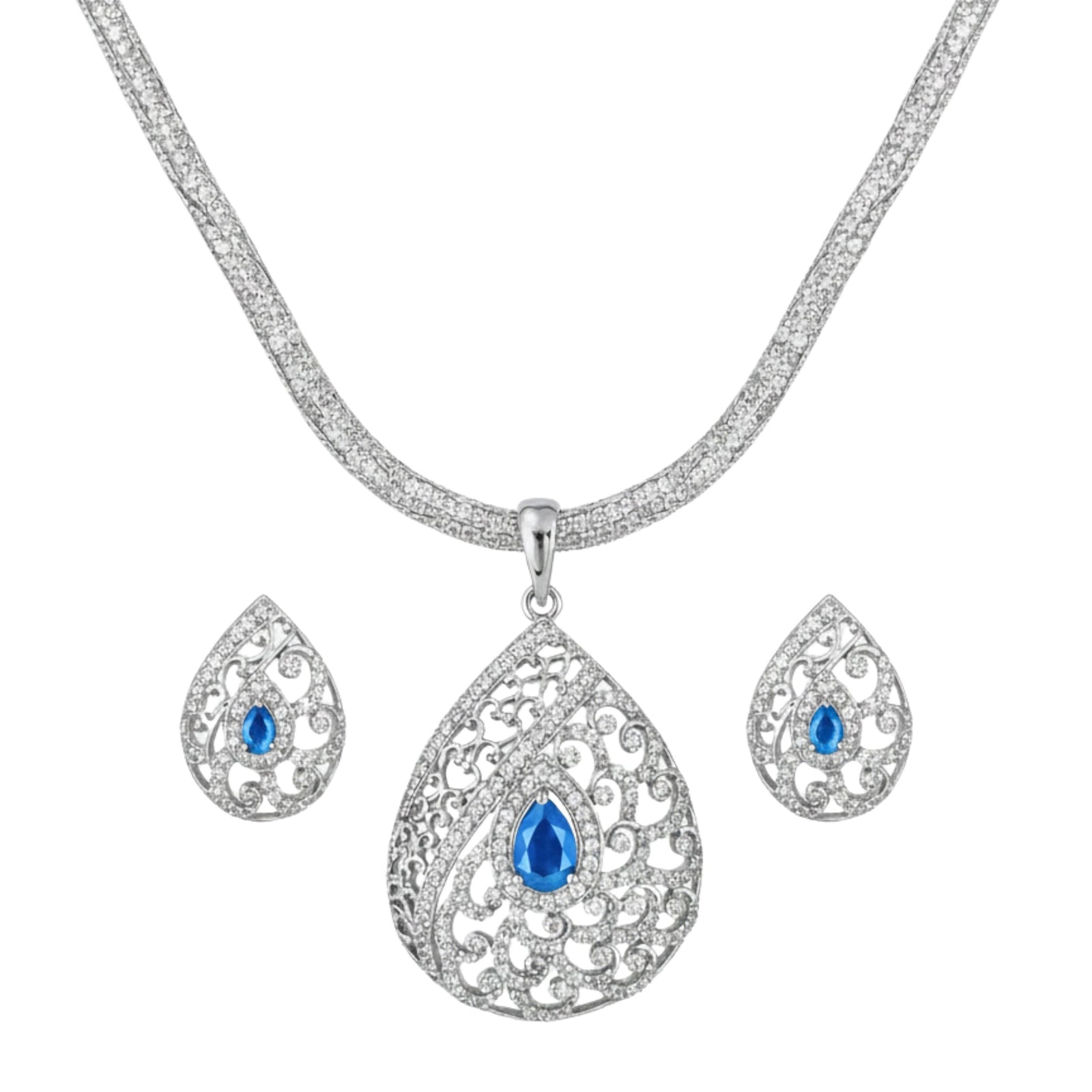 Blossom Nakshatra Blue CZ Pendant Set