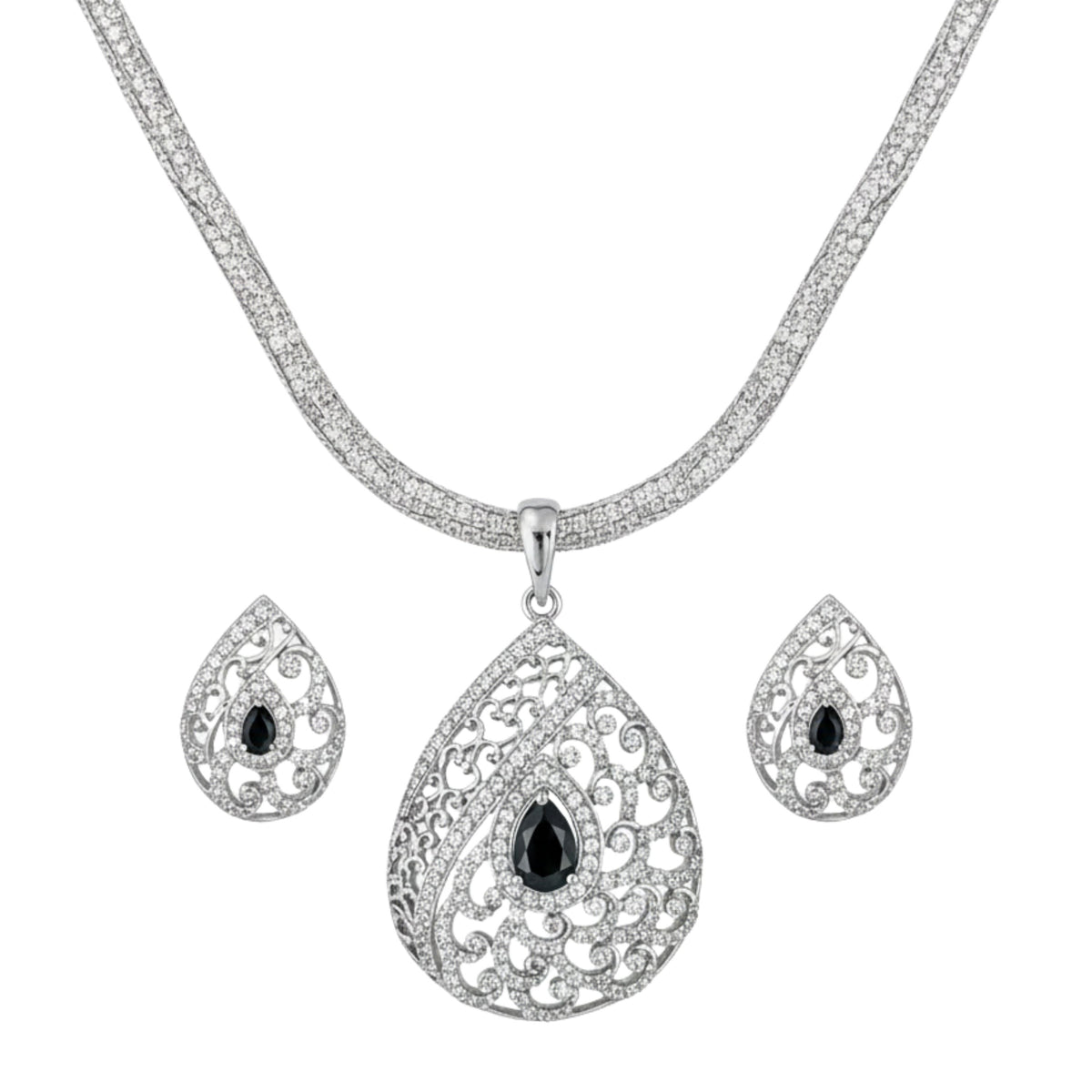 Blossom Nakshatra Black CZ Pendant Set
