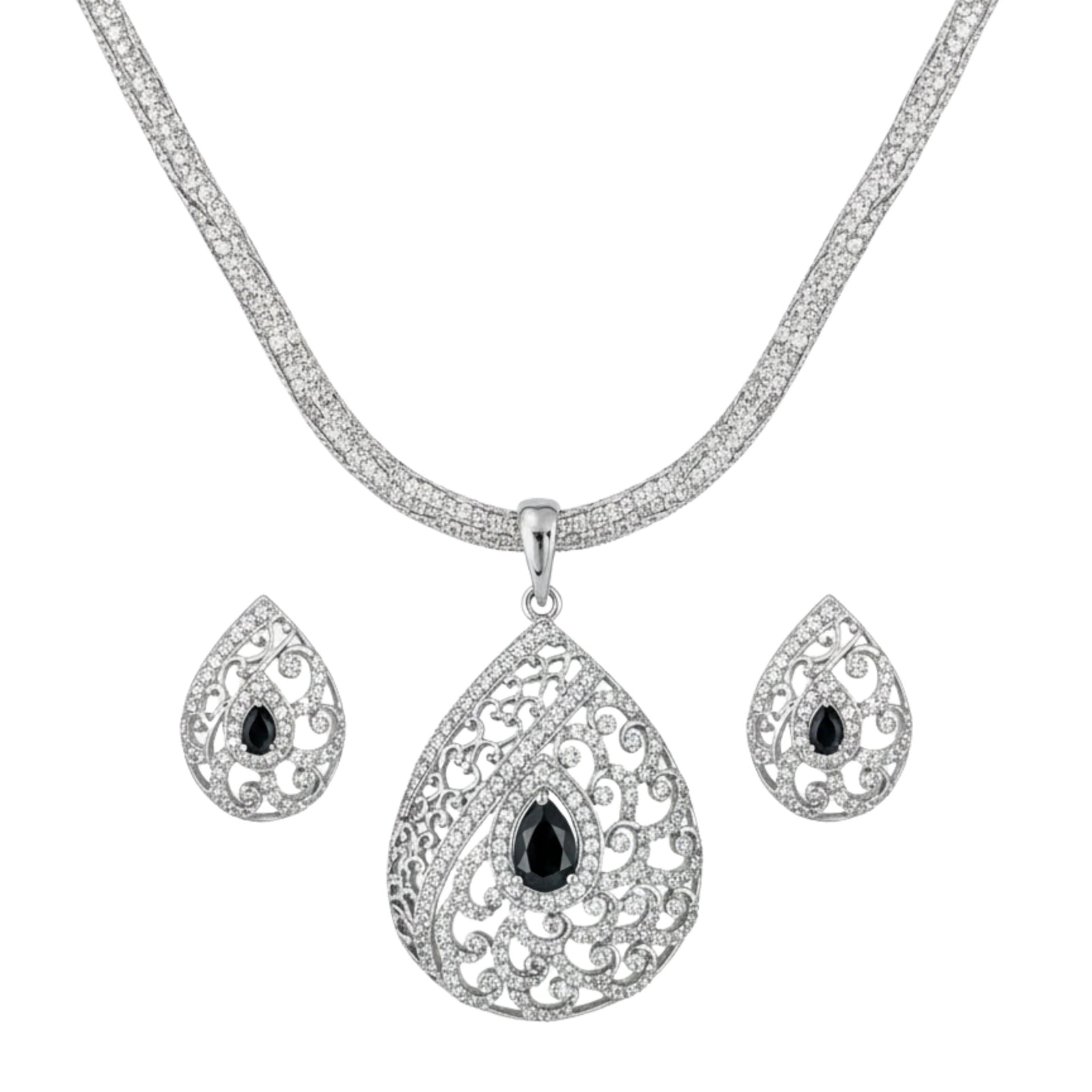 Blossom Nakshatra Black CZ Pendant Set