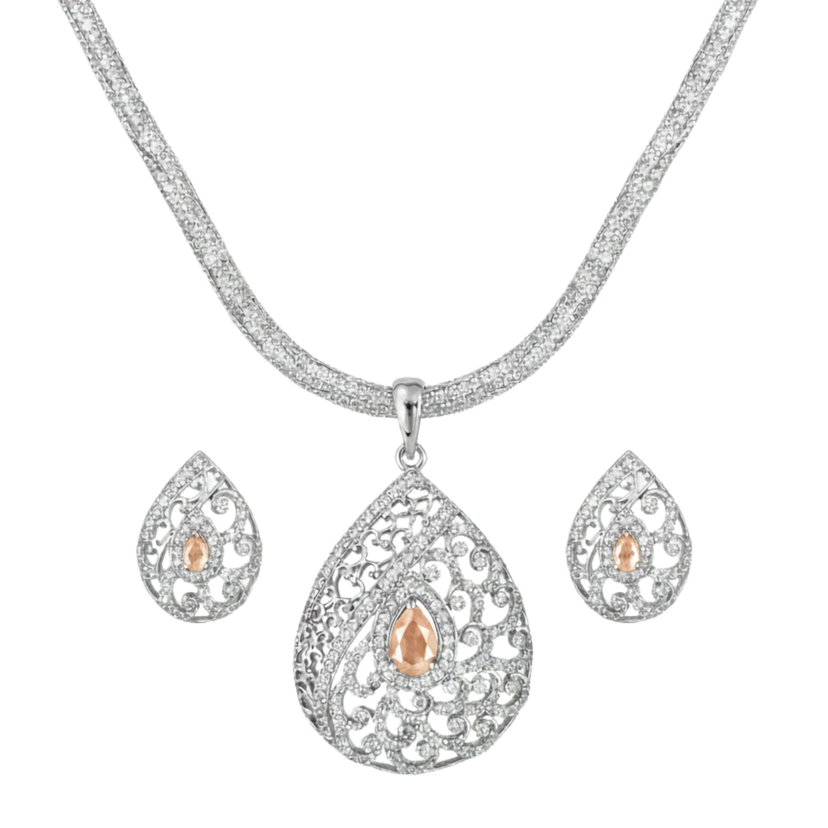 Blossom Nakshatra Orange CZ Pendant Set
