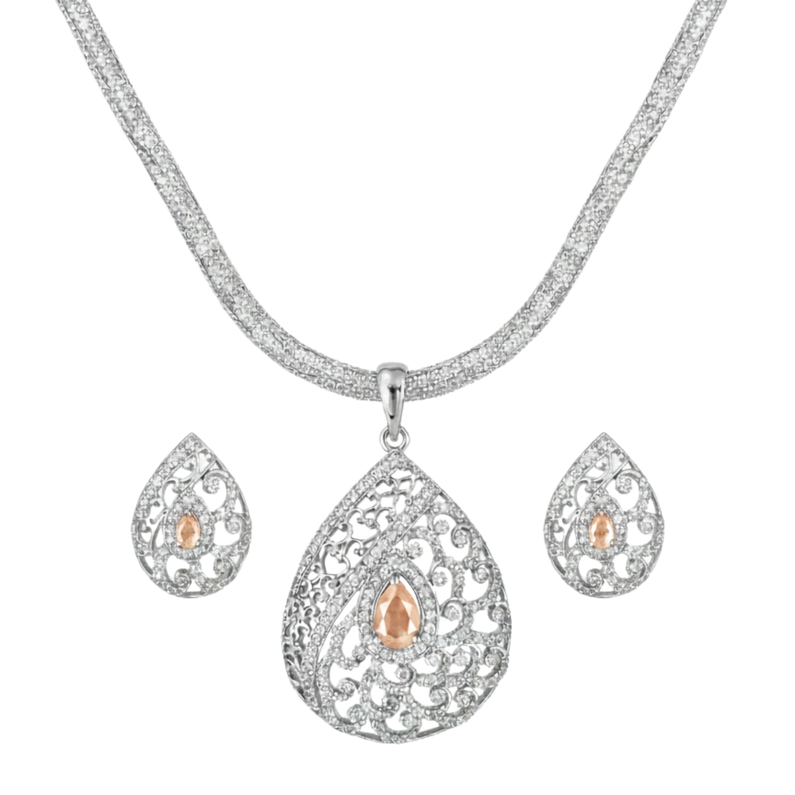 Blossom Nakshatra Orange CZ Pendant Set