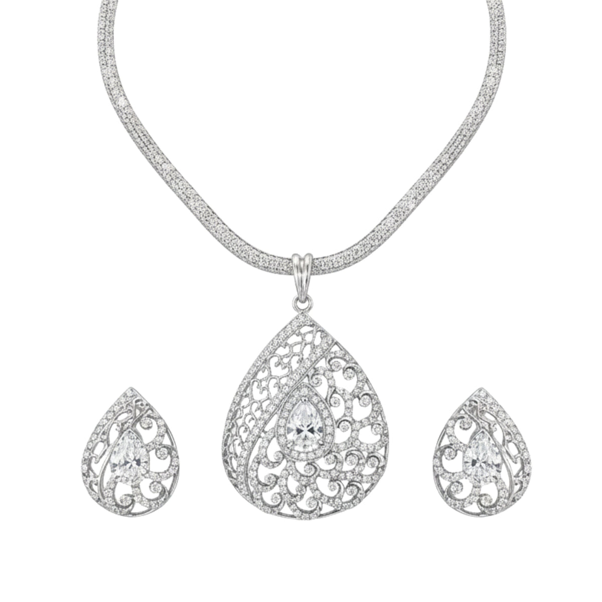 Blossom Nakshatra White CZ Pendant Set