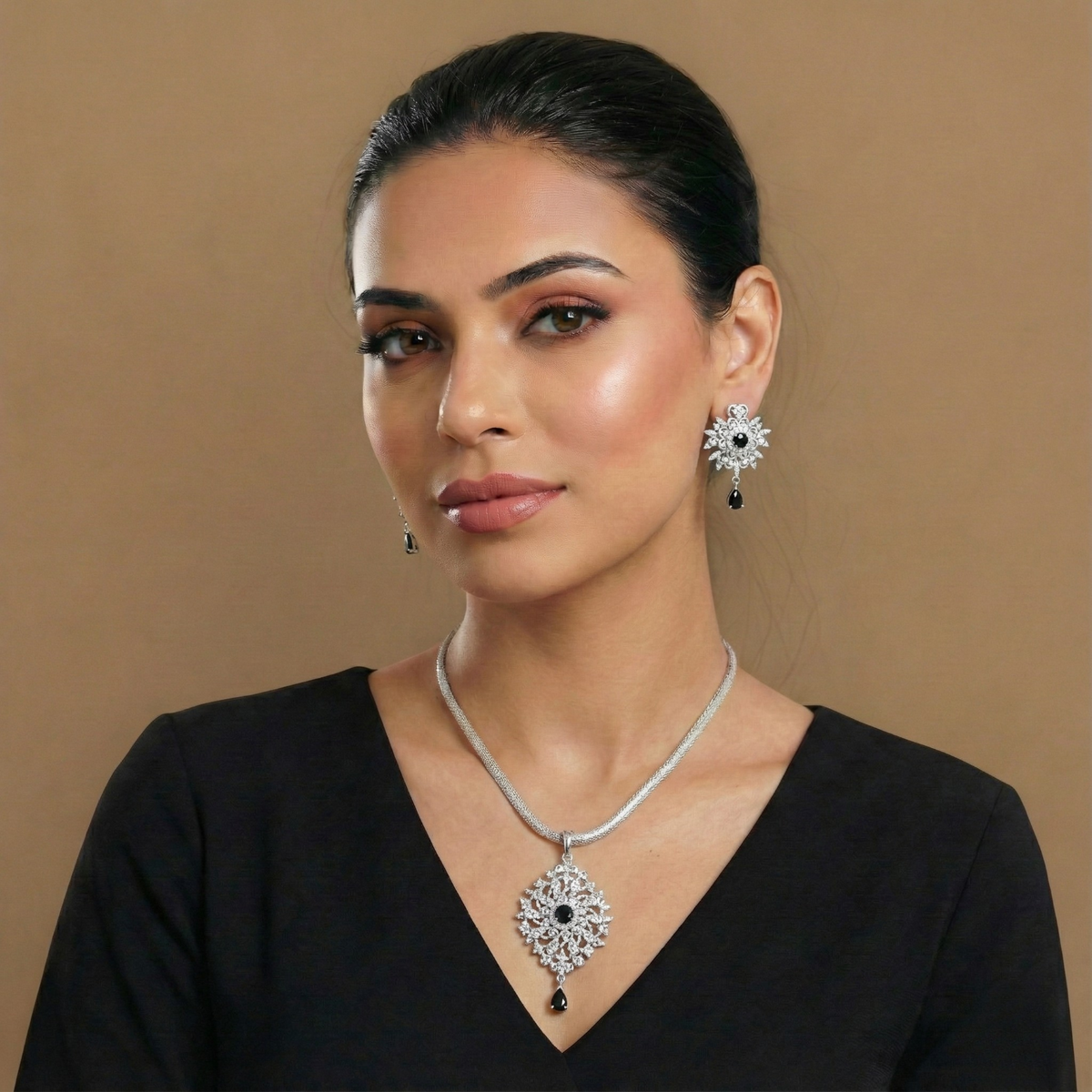 Palma Nakshatra Black CZ Pendant Set