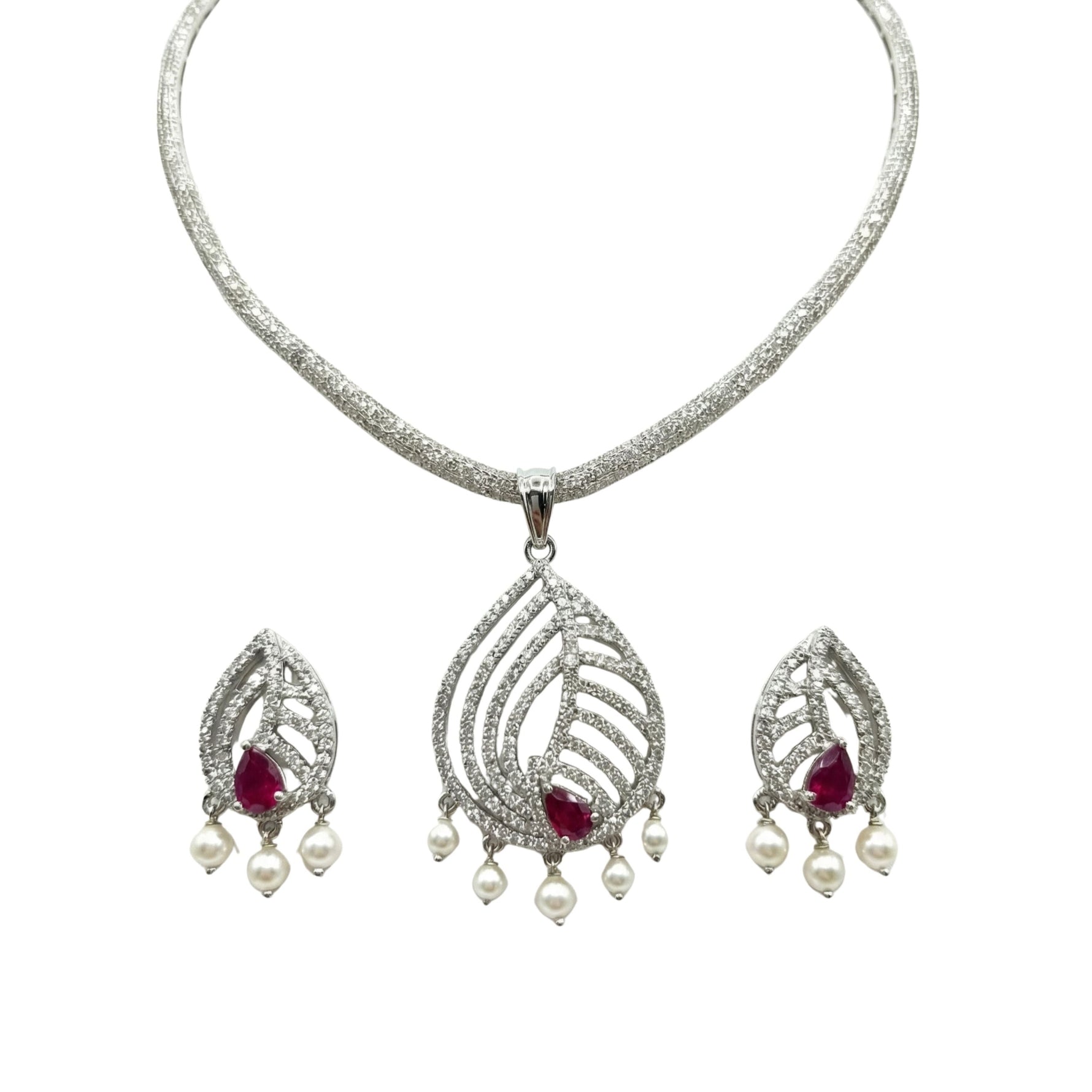 Paneira Nakshatra Red CZ Pendant Set