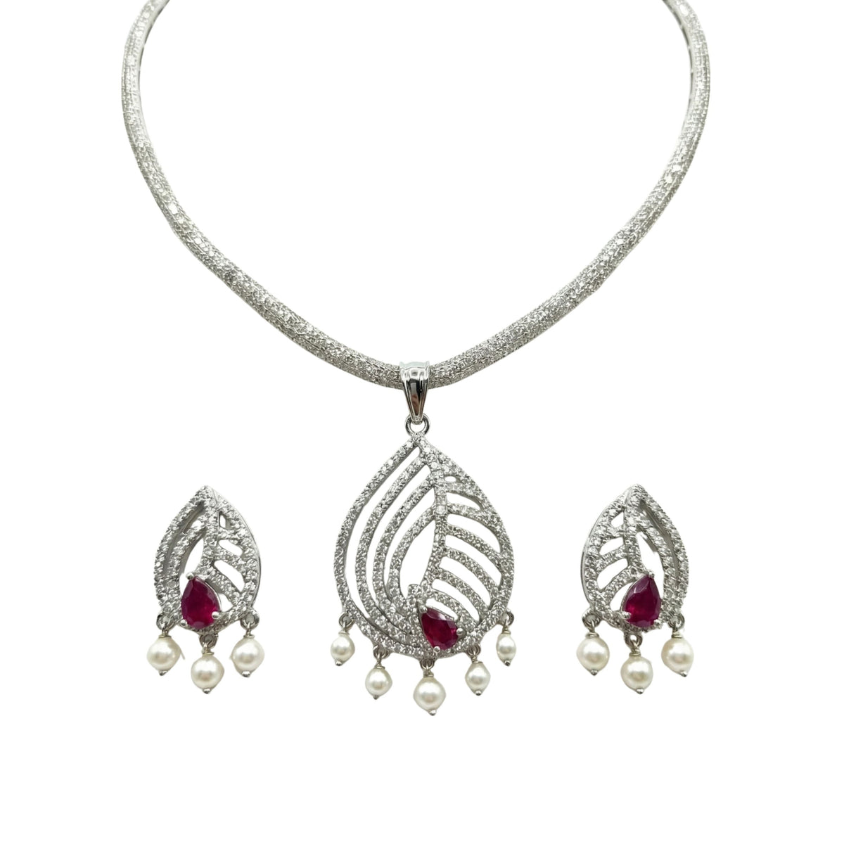 Paneira Nakshatra Red CZ Pendant Set