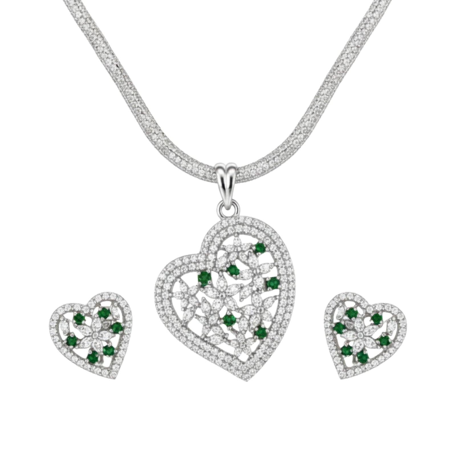 Amara Heart Nakshatra Green CZ Pendant Set
