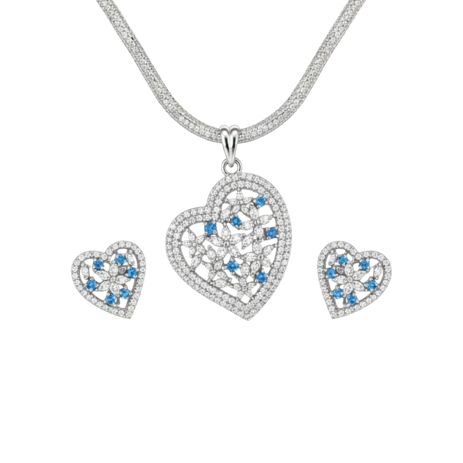 Amara Heart Nakshatra Blue CZ Pendant Set