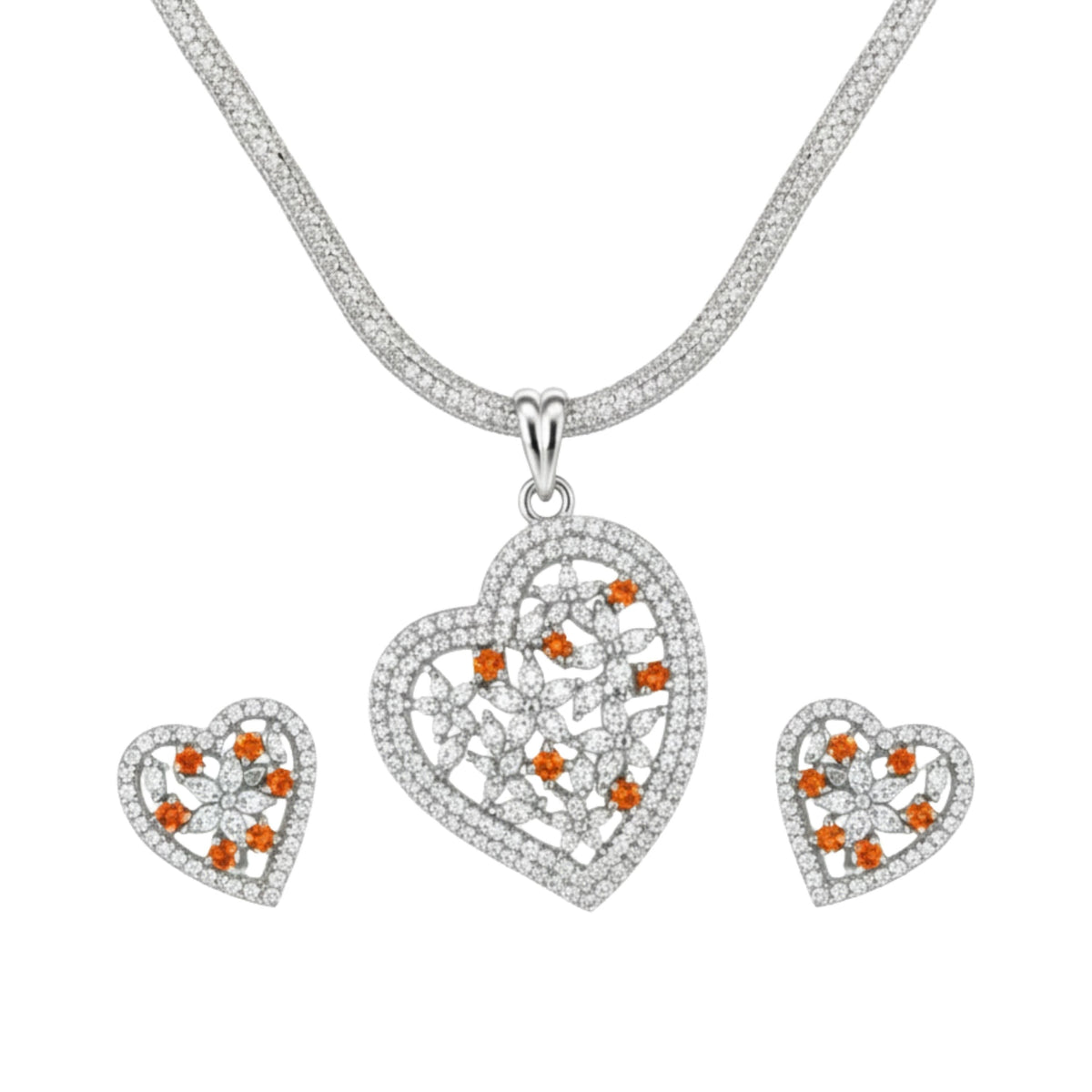 Amara Heart Nakshatra Orange CZ Pendant Set