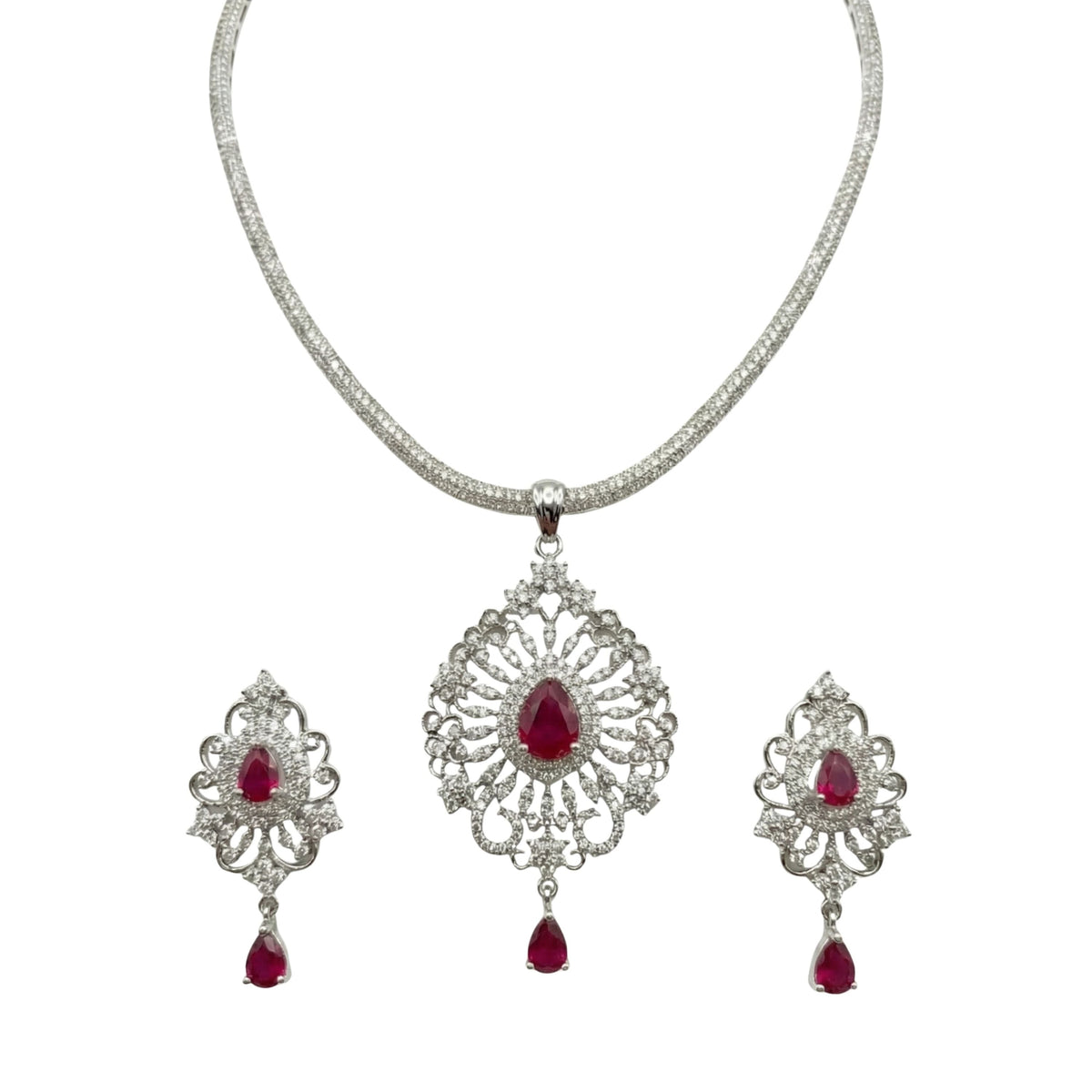 Elsa Nakshatra Red CZ Pendant Set