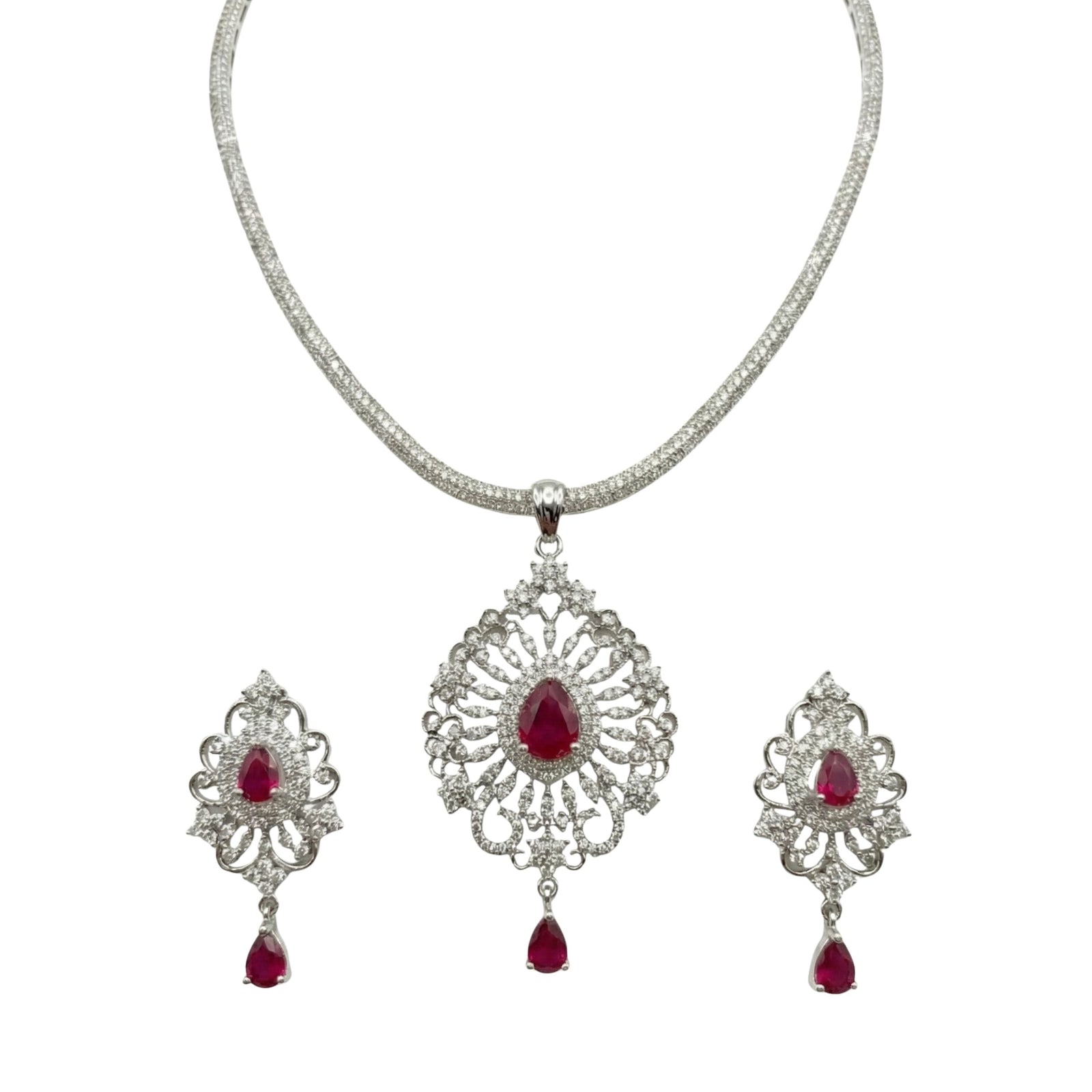 Elsa Nakshatra Red CZ Pendant Set